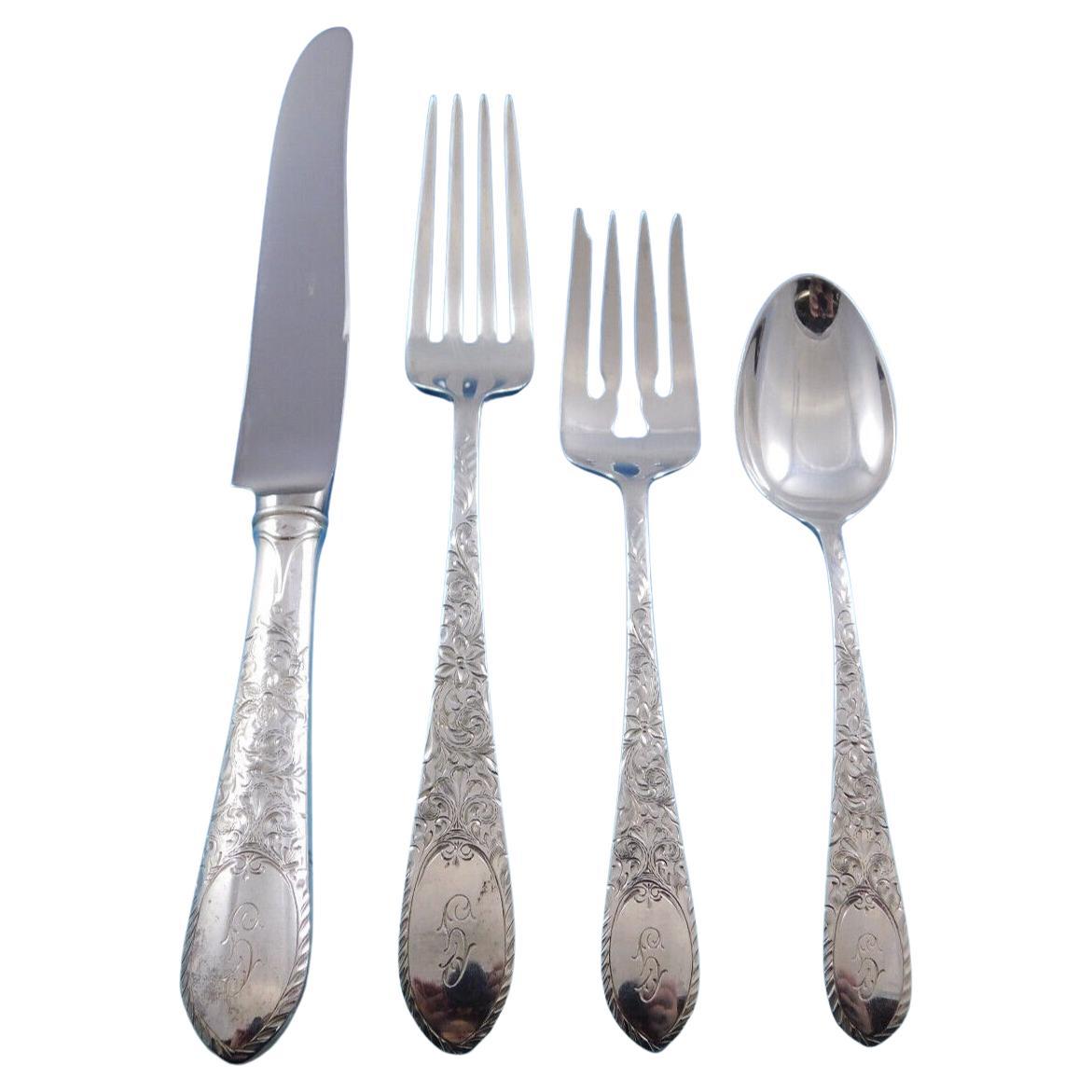 Colonial Engraved by Gorham Sterling Silver Flatware Set 24 Pc Dinner G Monogram