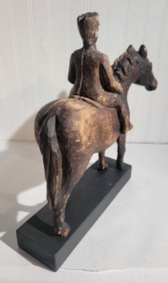 Colonial Era Hand Carved Wooden Horse and Rider