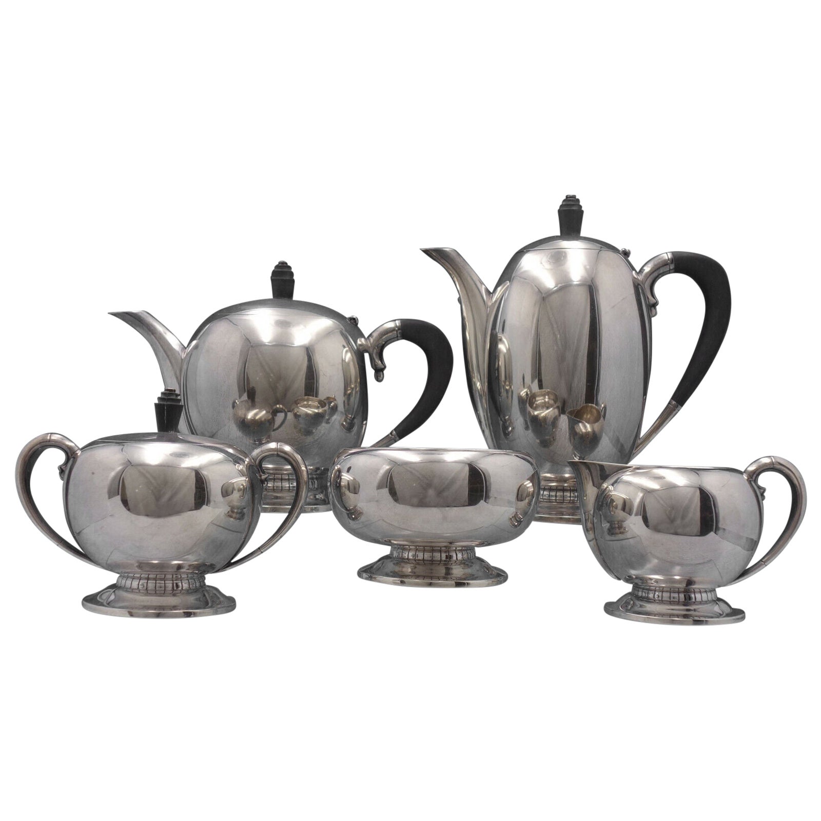 Colonial Fiddle by Tuttle Sterling Silver Tea Set 5 Piece '#6120' Vintage