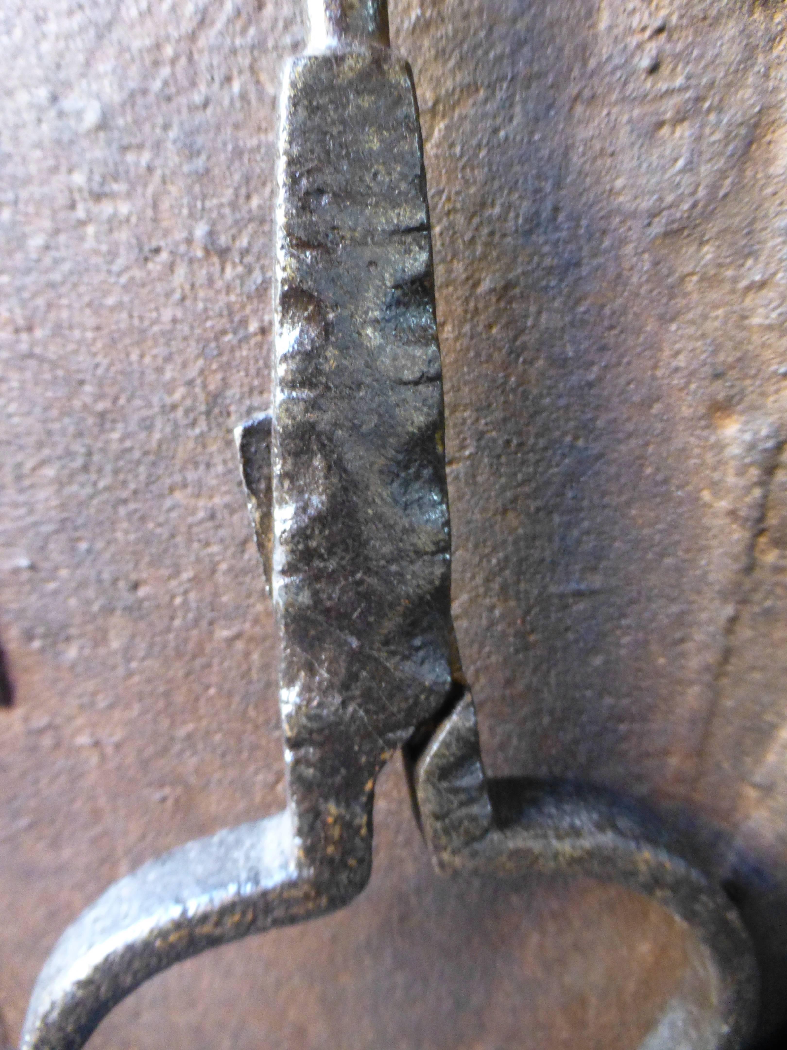 Wrought Iron Colonial Forged Fireplace Tongs, 18th Century