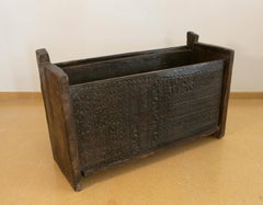 Colonial Hand-Carved Wooden Box with Lid on Top