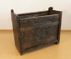 Colonial Hand-Carved Wooden Box with Lid on Top