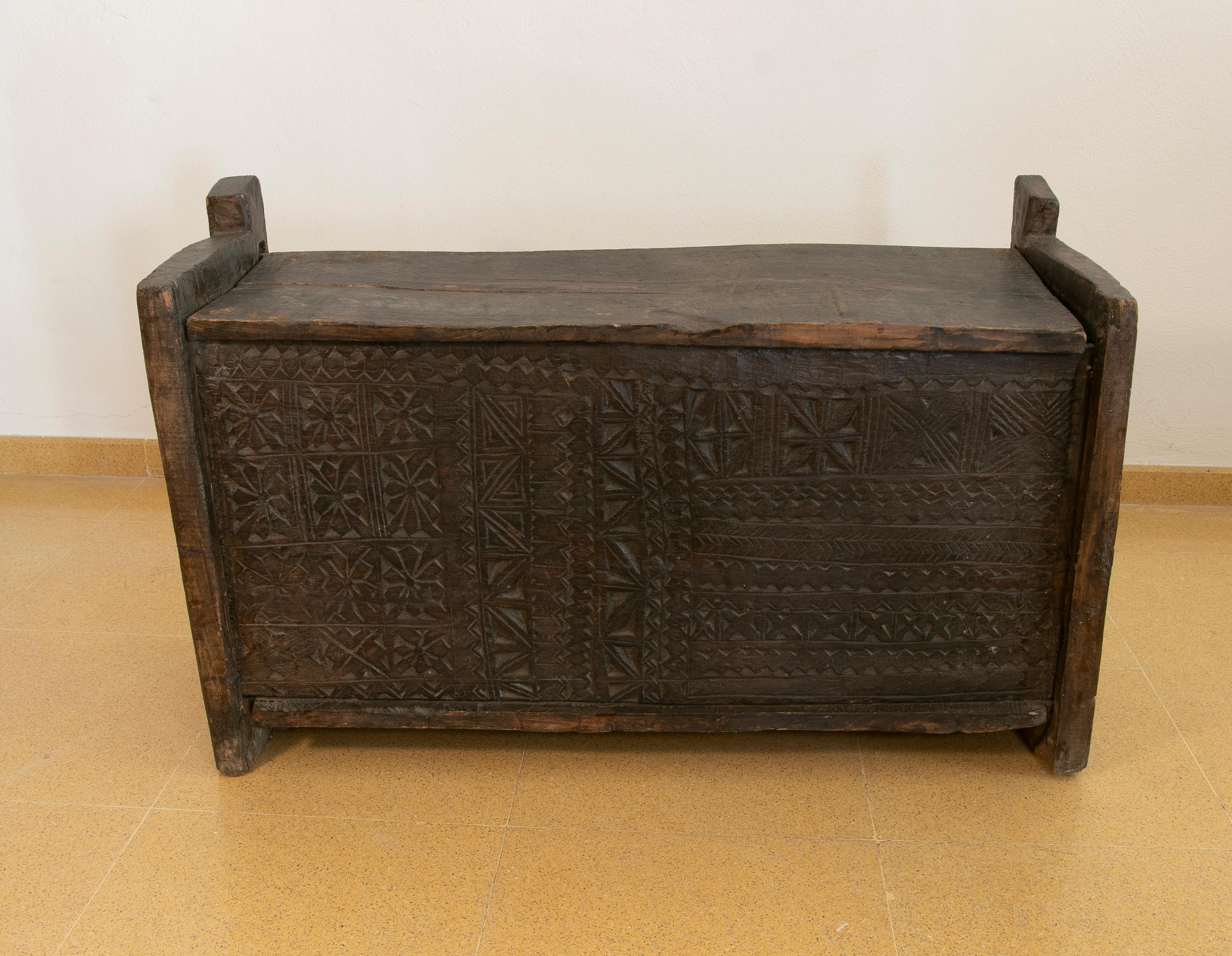 Asian Colonial Hand-Carved Wooden Box with Lid on Top For Sale