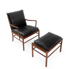 Vintage Danish Design Colonial Lounge Chair and Ottoman, by Ole Wanscher, 1950s