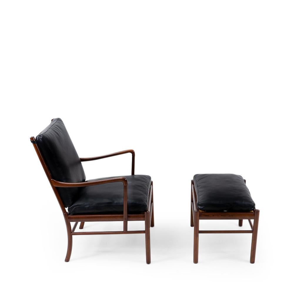 Mid-Century Modern Vintage Danish Design Colonial Lounge Chair and Ottoman, by Ole Wanscher, 1950s For Sale