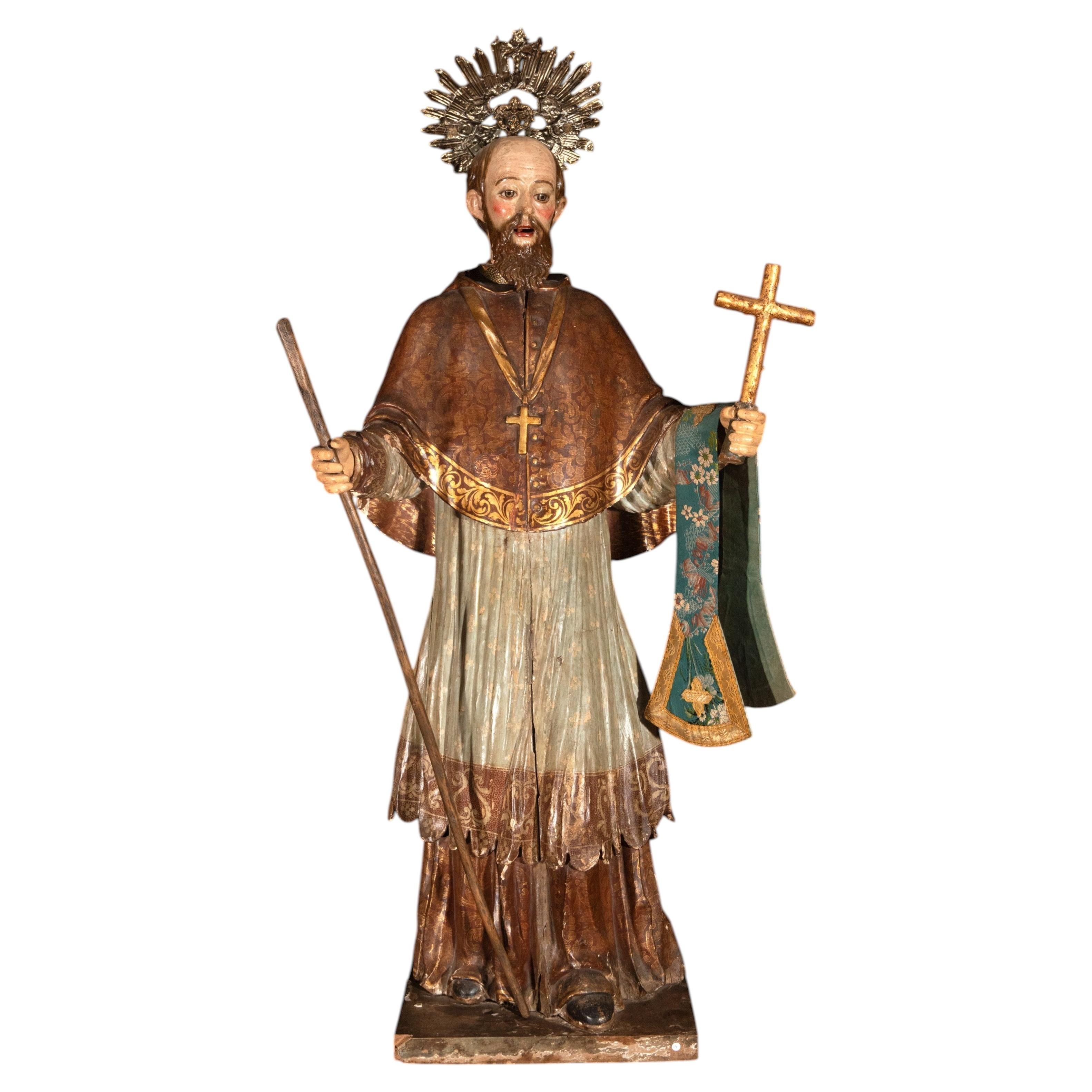 Statue coloniale mexicaine de saint François Xavier, XVIIIe siècle