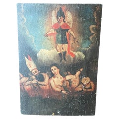Colonial Mexican Folk Art Ex-Voto Retablo Painting Angel Michael in Hell, 1800s