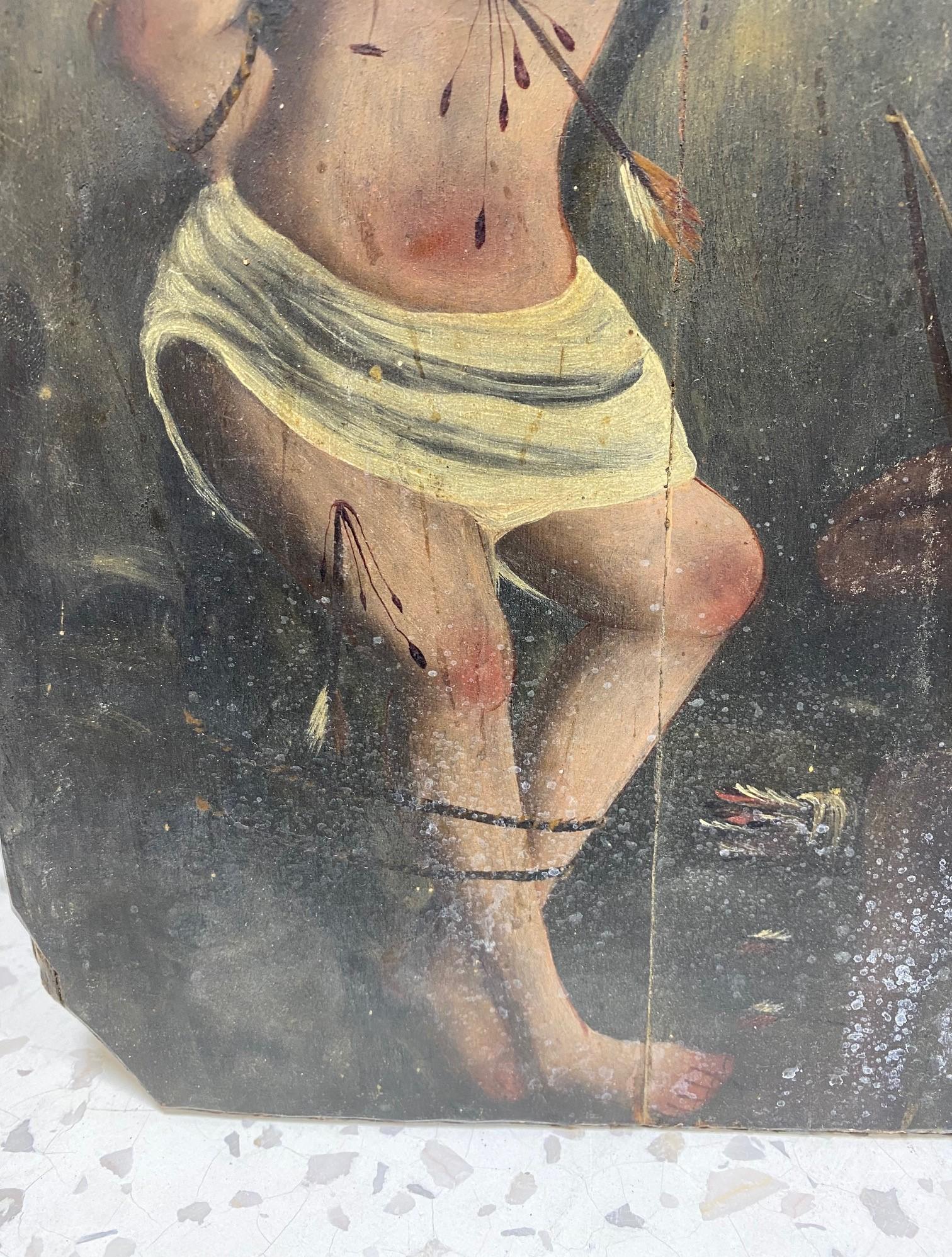 Colonial Mexican Folk Art Ex-Voto Retablo Painting of Jesus Angel Saint 1800s For Sale 4
