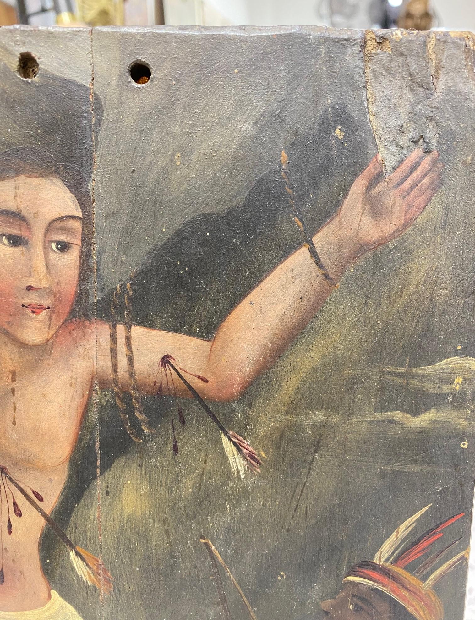 Colonial Mexican Folk Art Ex-Voto Retablo Painting of Jesus Angel Saint 1800s For Sale 6