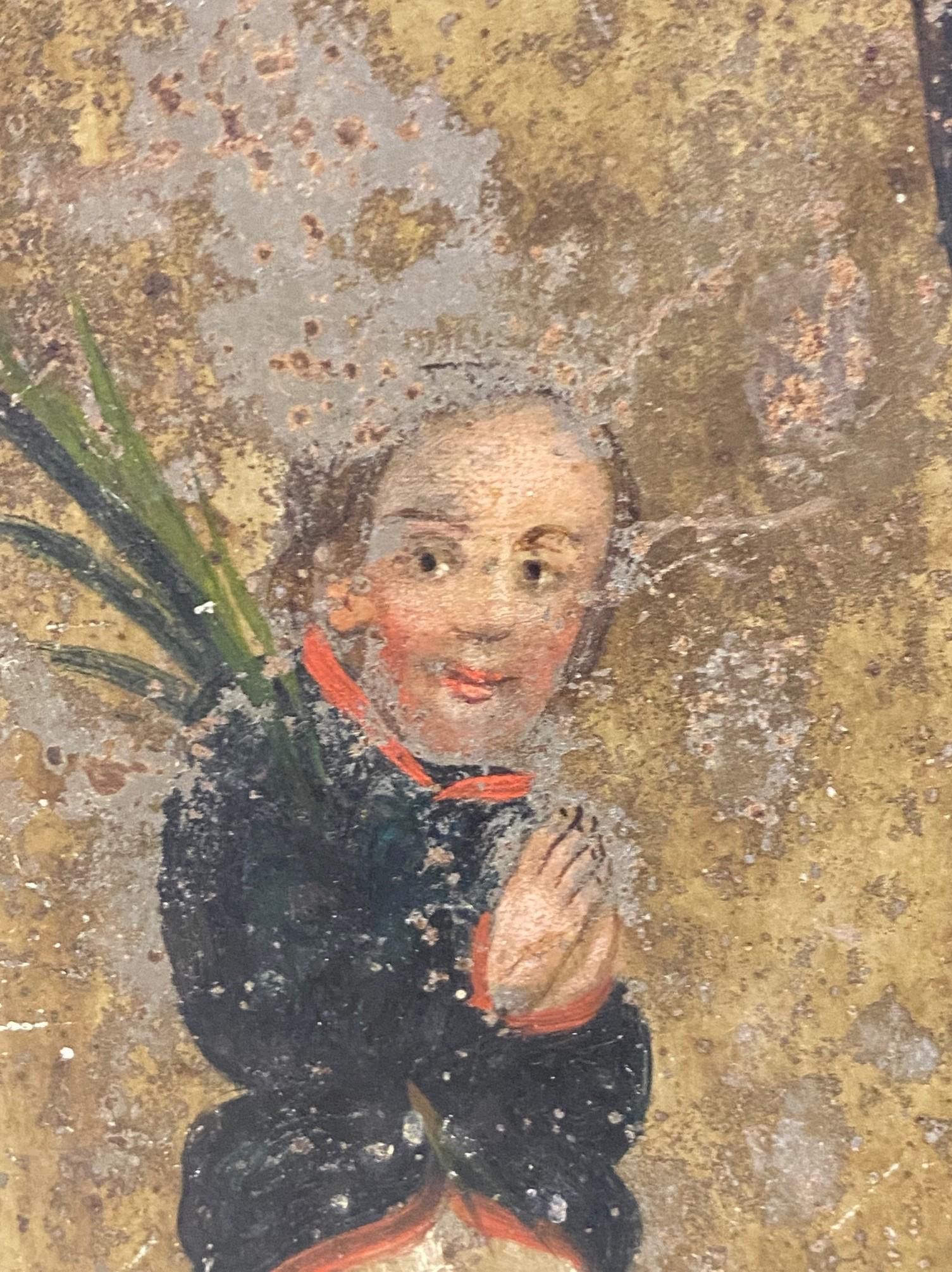 Colonial Mexican Folk Art Ex-Voto Retablo Painting of Saint Rita De Cascia 1800s 1