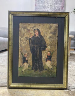 Colonial Mexican Folk Art Ex-Voto Retablo Painting of Saint Rita De Cascia 1800s