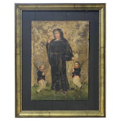 Antique Colonial Mexican Folk Art Ex-Voto Retablo Painting of Saint Rita De Cascia 1800s