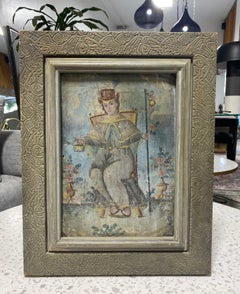 Colonial Mexican Folk Art Ex-Voto Retablo Painting of Santo Niño de Atocha 1800s