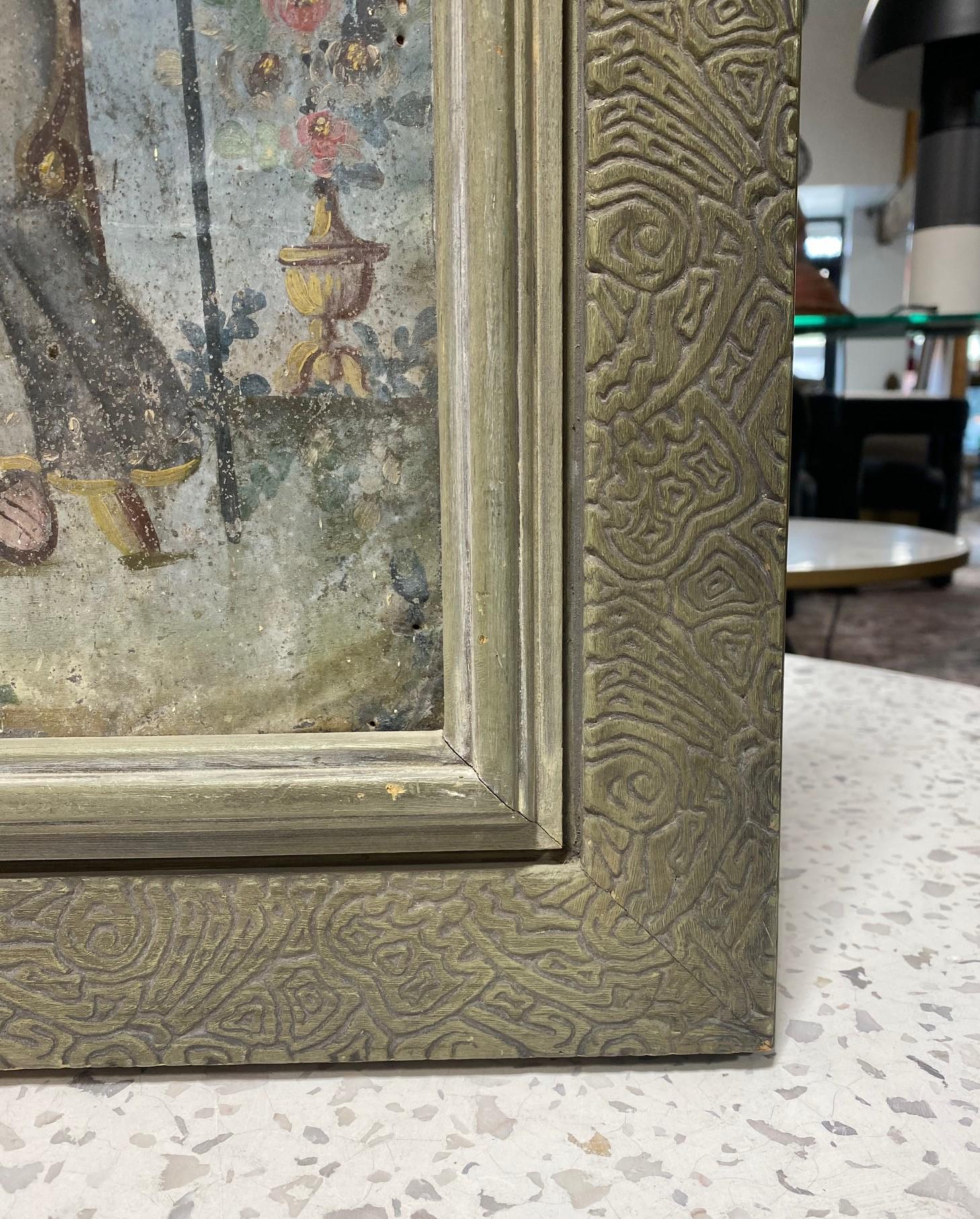 Metallo Colonial Mexican Folk Art Ex-Voto Retablo Painting of Santo Niño de Atocha 1800s in vendita