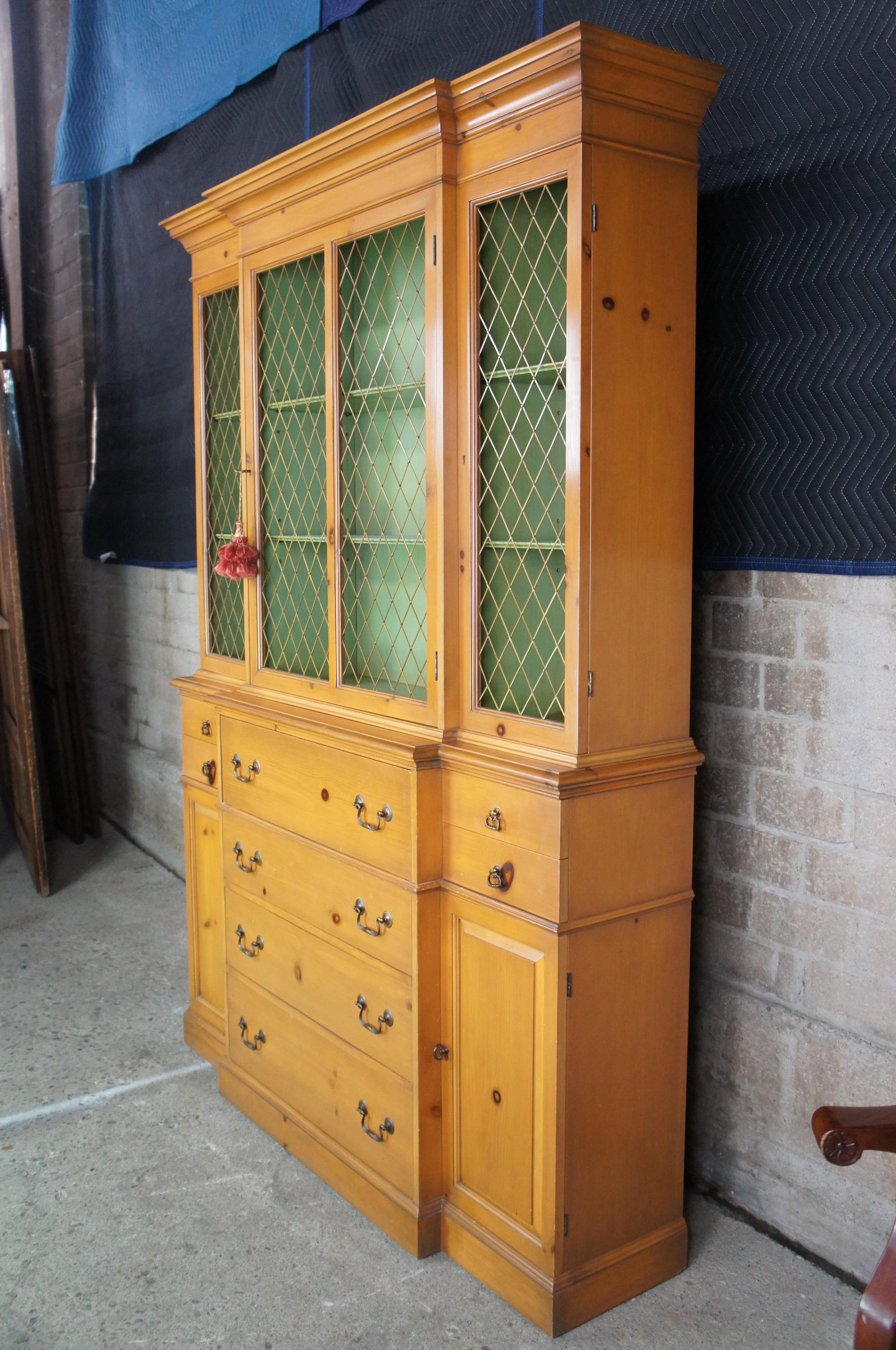 Glass Colonial MFG Co Vintage Pine Breakfront Butler Secretary Desk China Cabinet