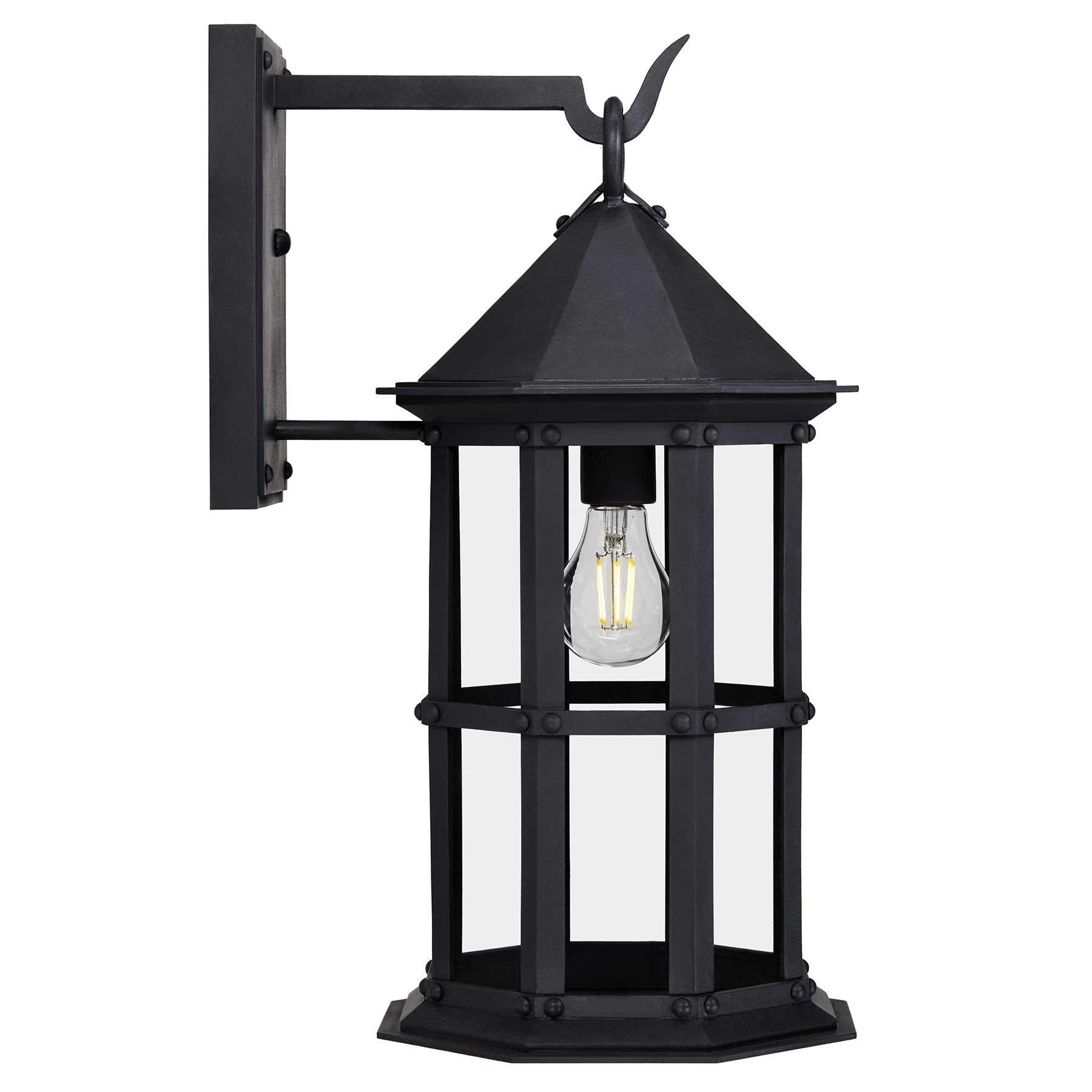 Referencing the historic Arlington Theater in downtown Santa Barbara, California this lantern echoes the Mission Revival style in which the theater was designed.  With an eight sided profile, low-pitched lid and solid cage, this lantern conveys