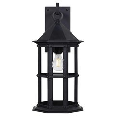Colonial Mission Revival Wrought Iron Exterior Eight-Sided Profile Lantern, Grey