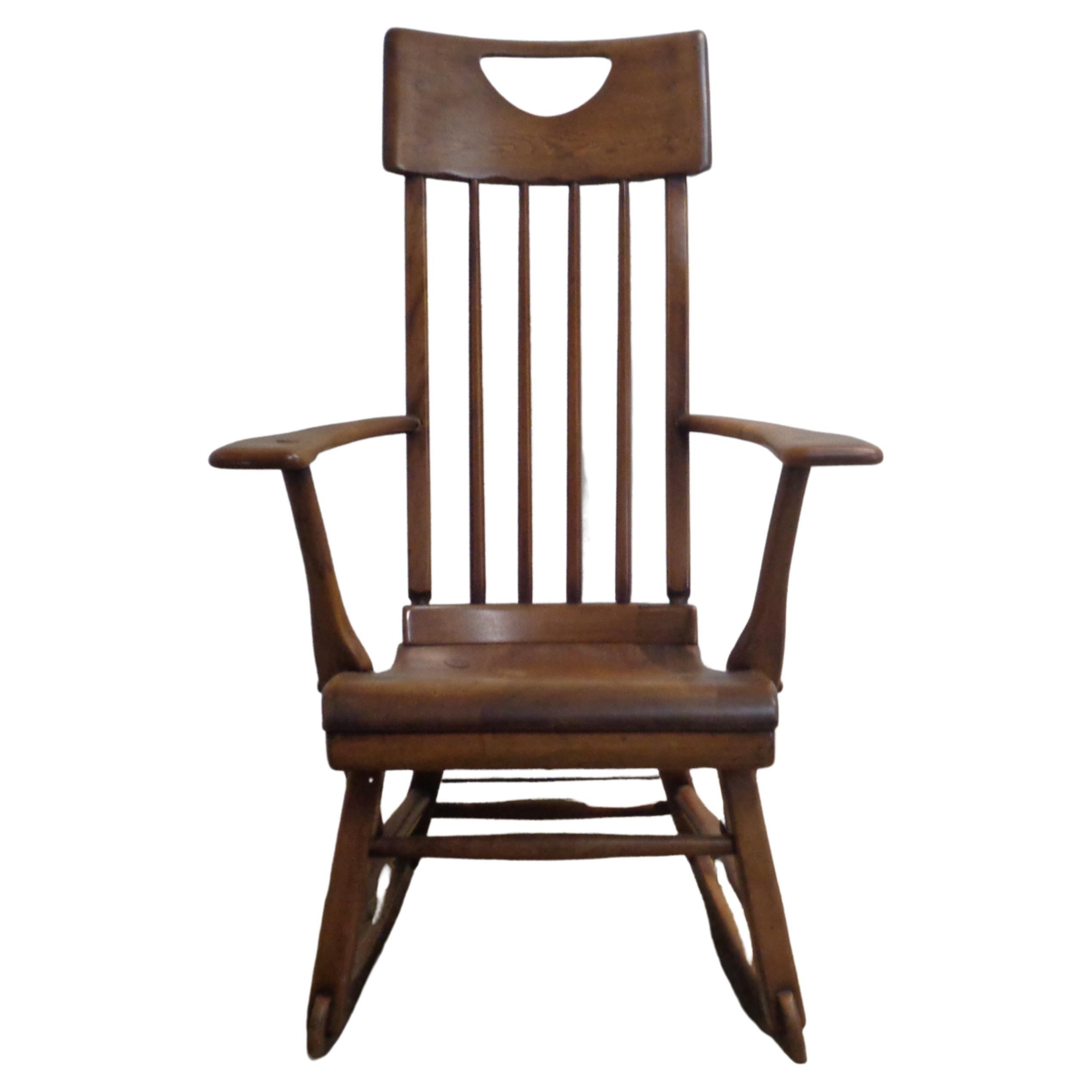 American Herman de Vries High Back Rocking Chair, Sikes Furniture 1930's For Sale