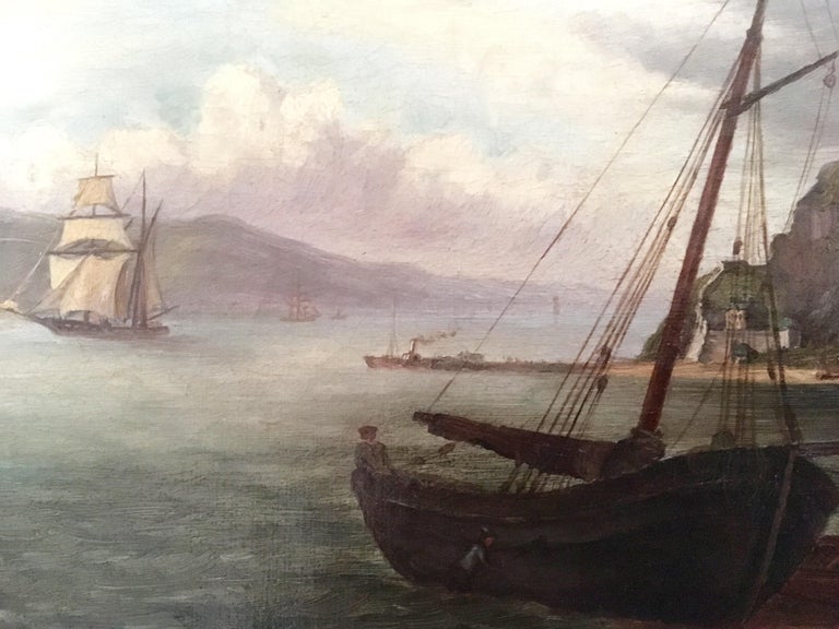 Colonial Oil Painting, Fort with Steamship, Early Victorian at 1stDibs