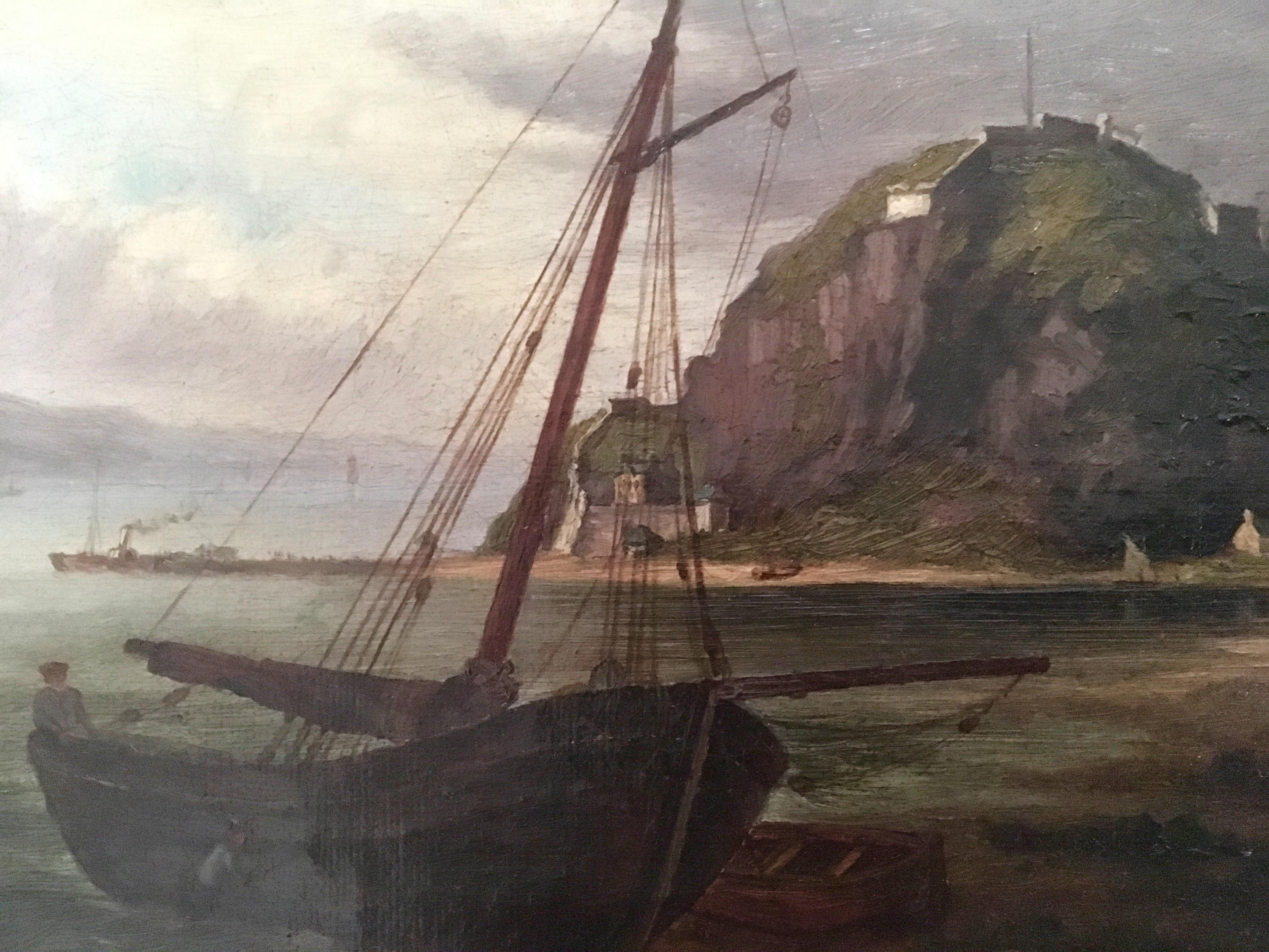 Unknown Colonial Oil Painting, Fort with Steamship, Early Victorian