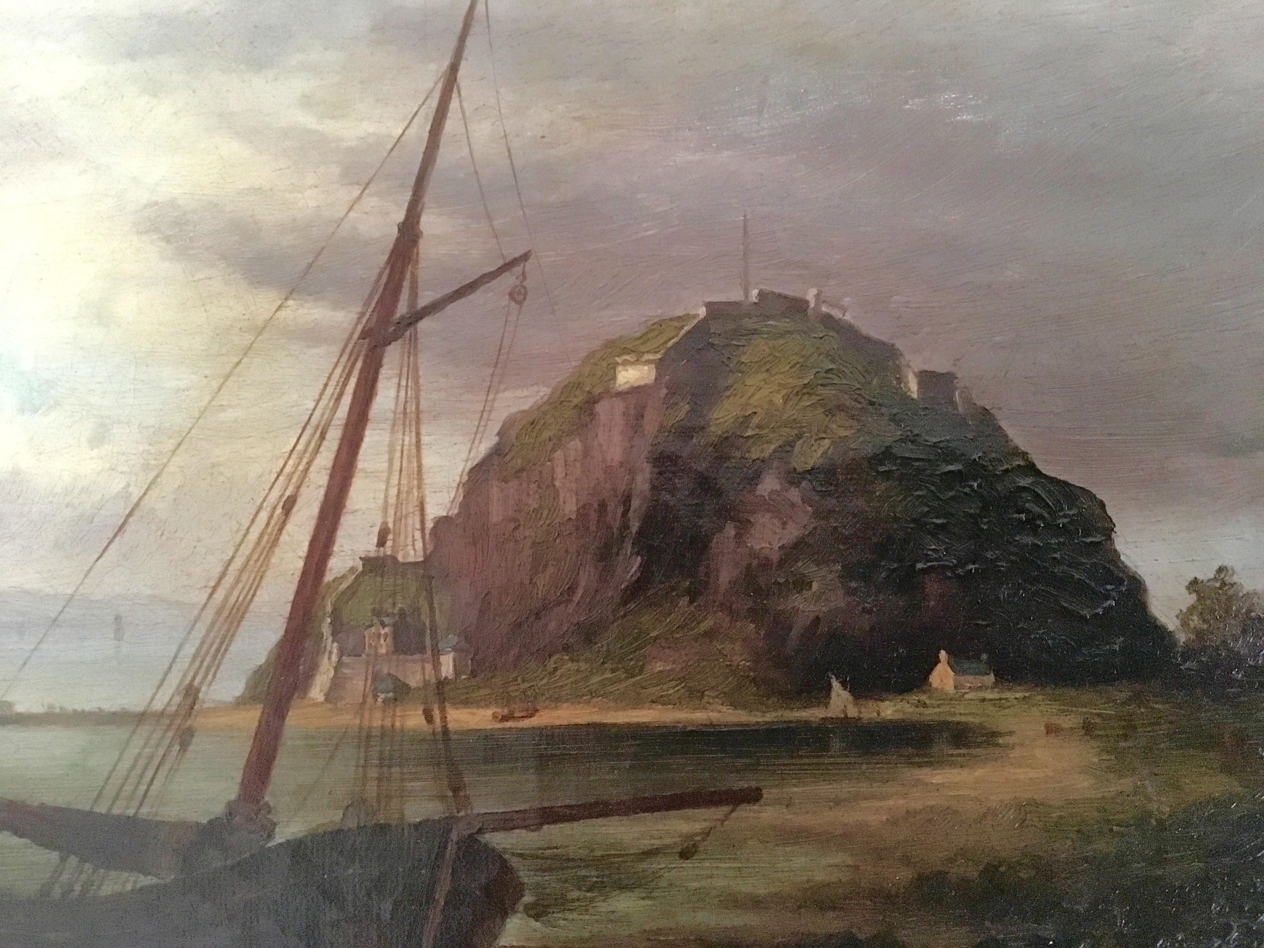 Colonial Oil Painting, Fort with Steamship, Early Victorian In Good Condition In Melbourne, AU