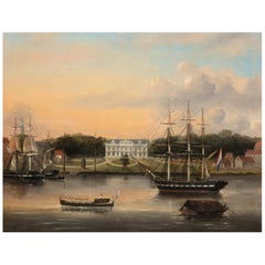 Colonial Painting of the Parliament of Surinam, Governor's Palace, 19th Century