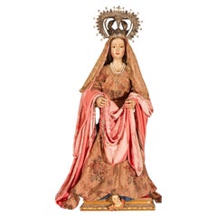 Colonial Peruvian Maguey Wood, unpainted, with silver crown, 18th century