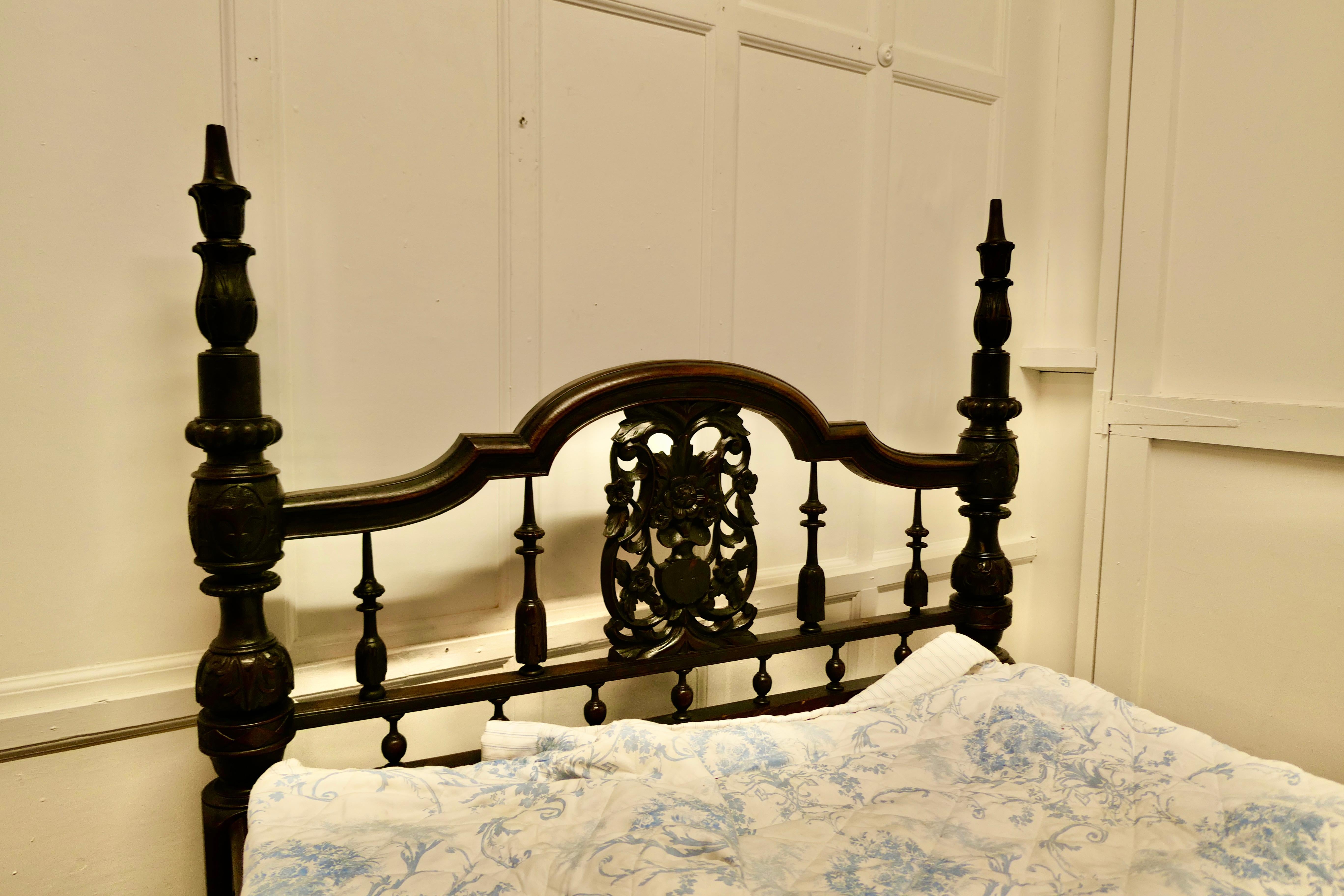 Colonial Raj Double Bed, Anglo Indian Carved Double Bed 4