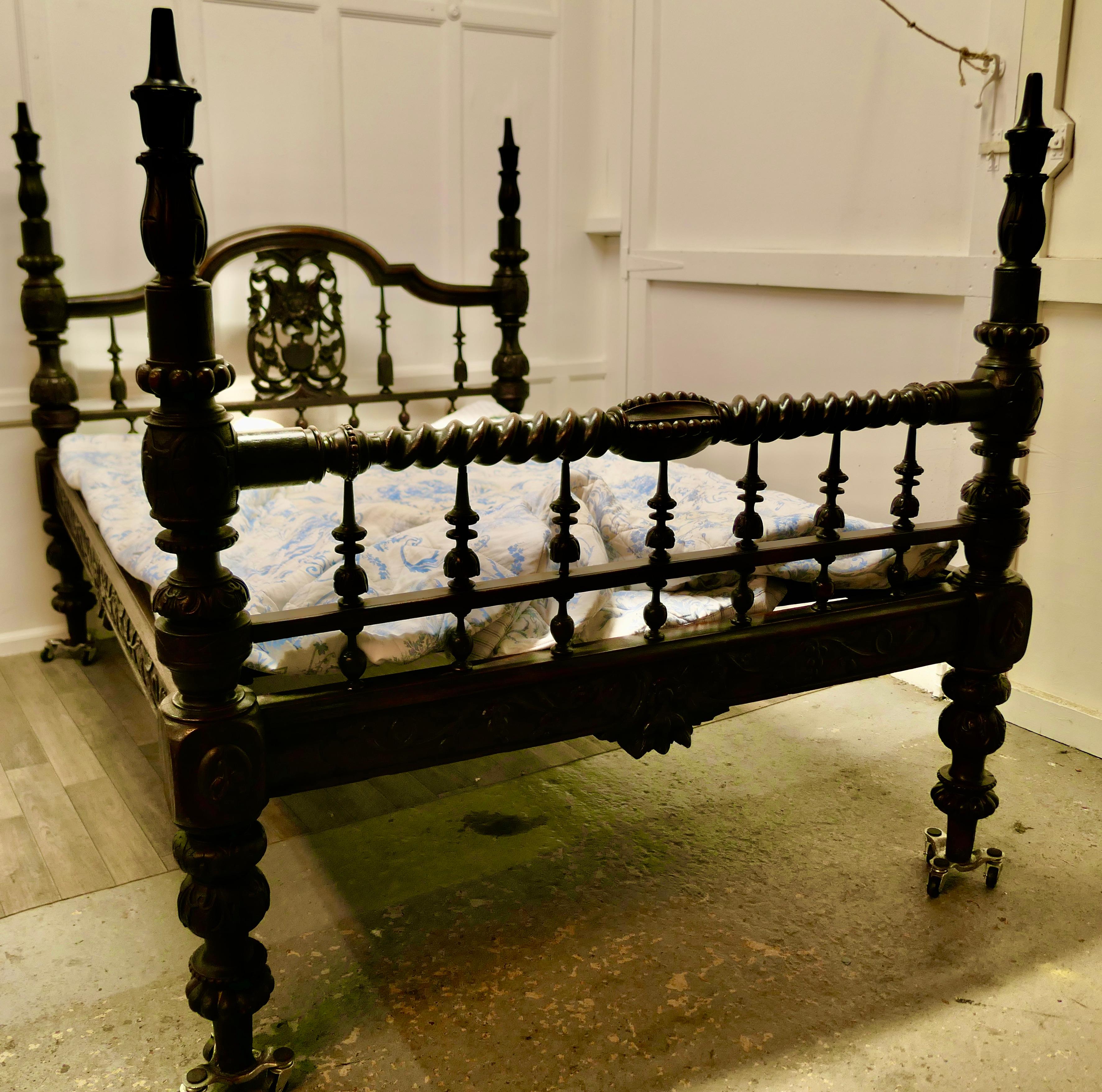 Colonial Raj Double Bed, Anglo Indian Carved Double Bed 5