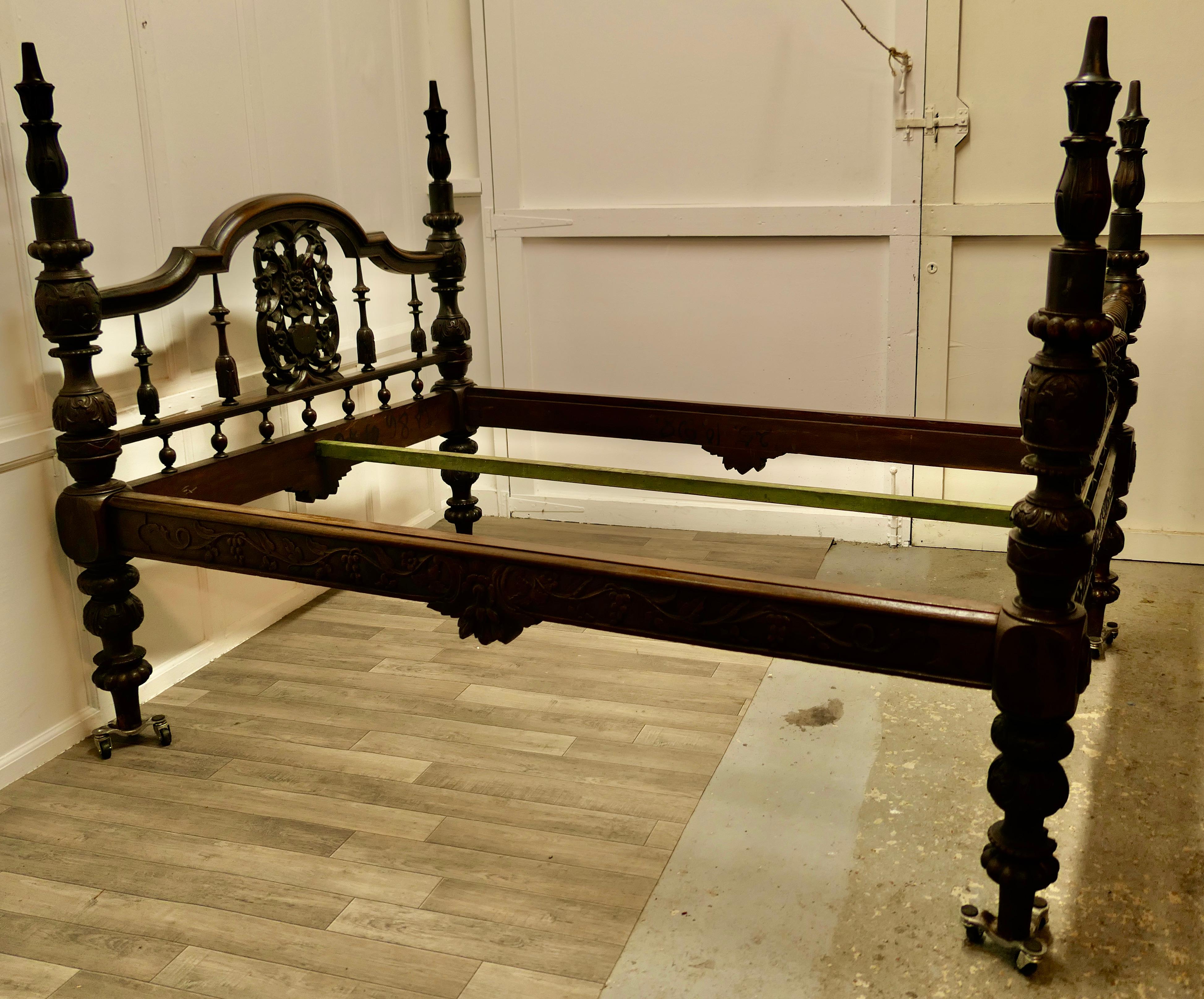 Colonial Raj Double Bed, Anglo Indian Carved Double Bed 6