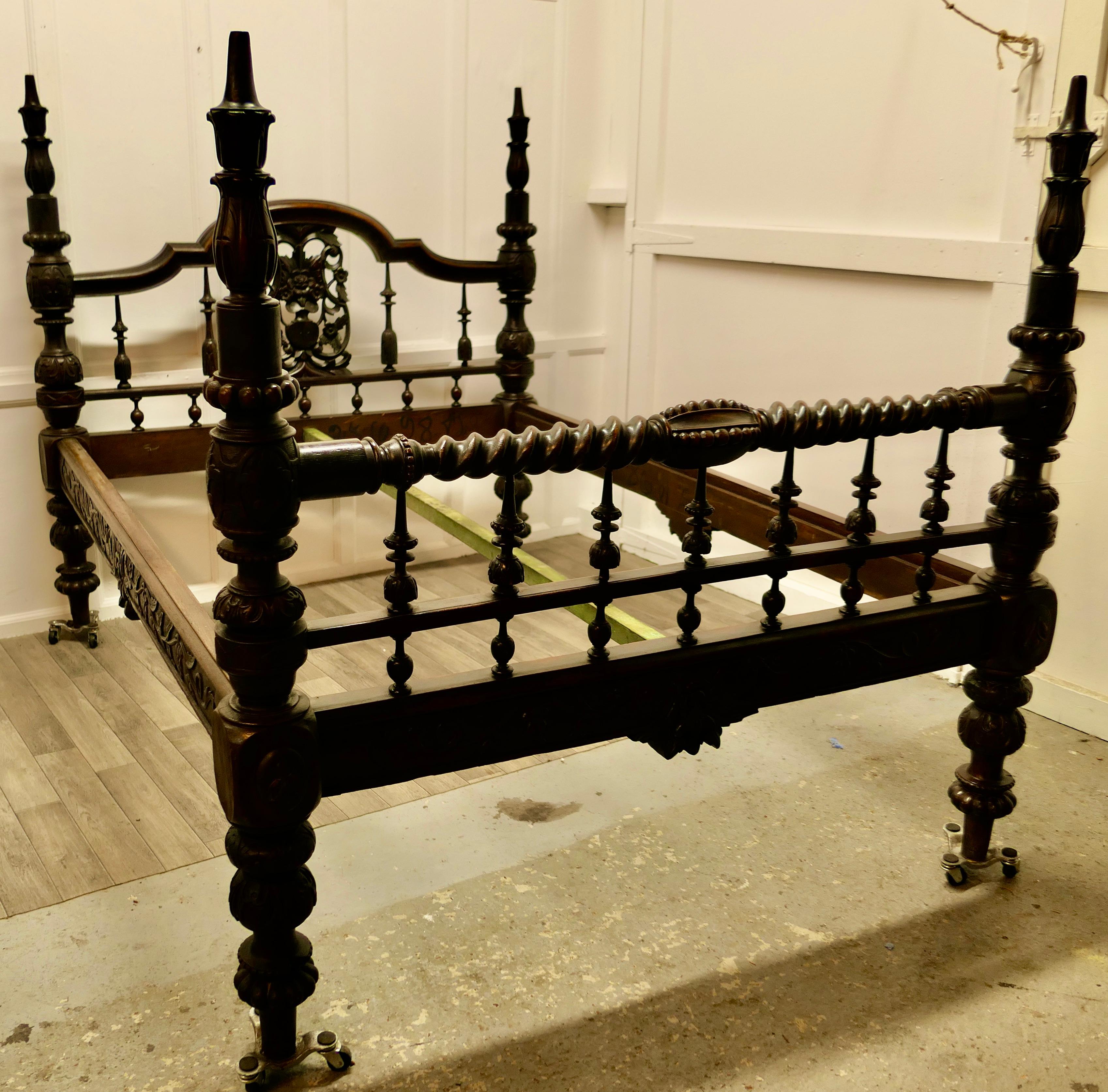 Colonial Raj Double Bed, Anglo Indian Carved Double Bed 7