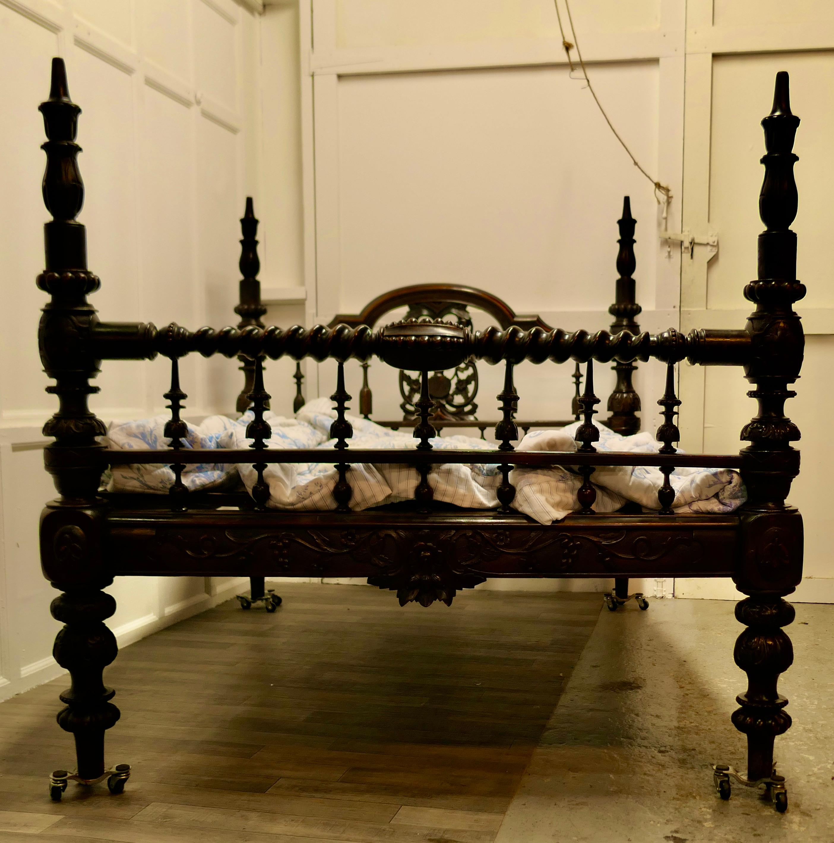 Anglo Raj Colonial Raj Double Bed, Anglo Indian Carved Double Bed