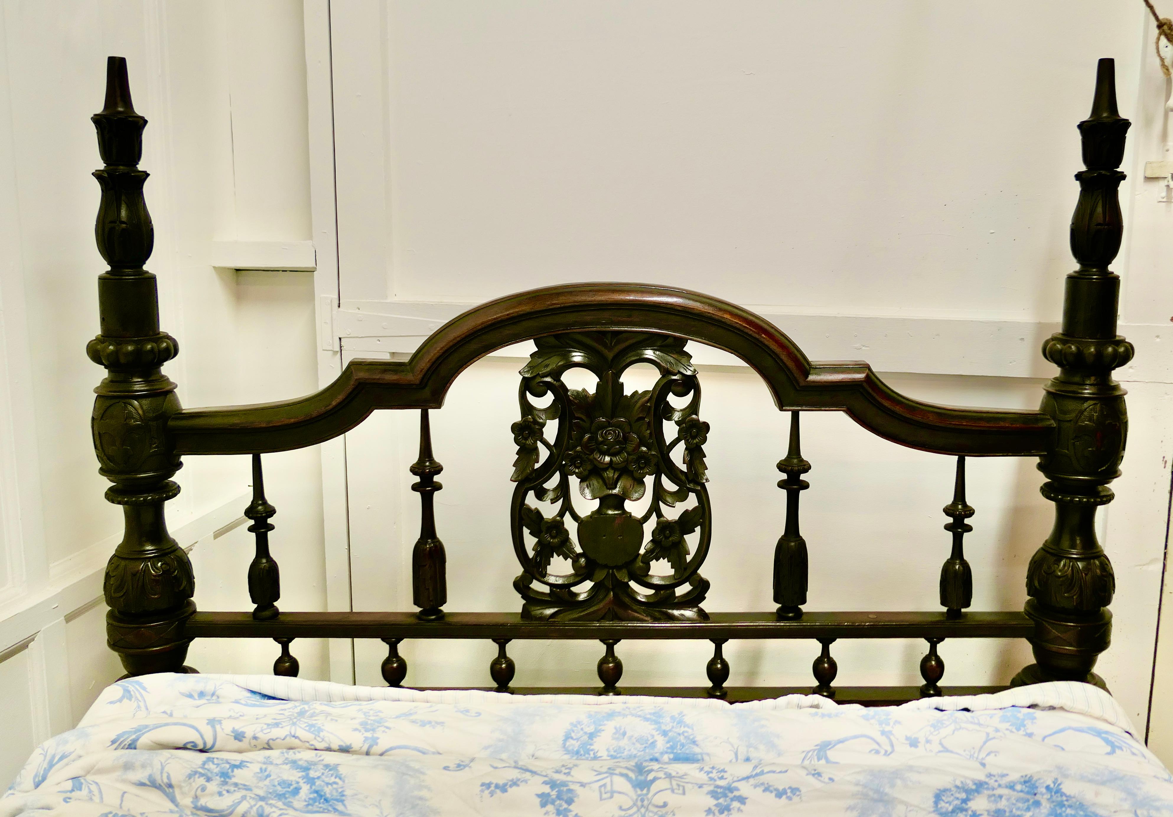 19th Century Colonial Raj Double Bed, Anglo Indian Carved Double Bed