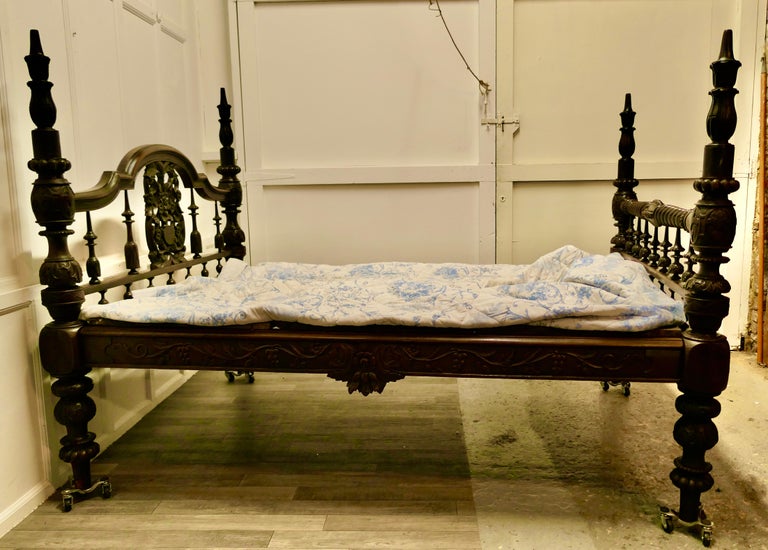 Colonial Raj Double Bed, Anglo Indian Carved Double Bed For Sale at 1stDibs