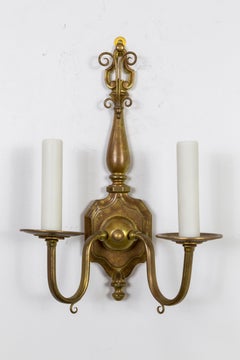 Colonial Revival 2-Light Brass Sconces 'Pair'