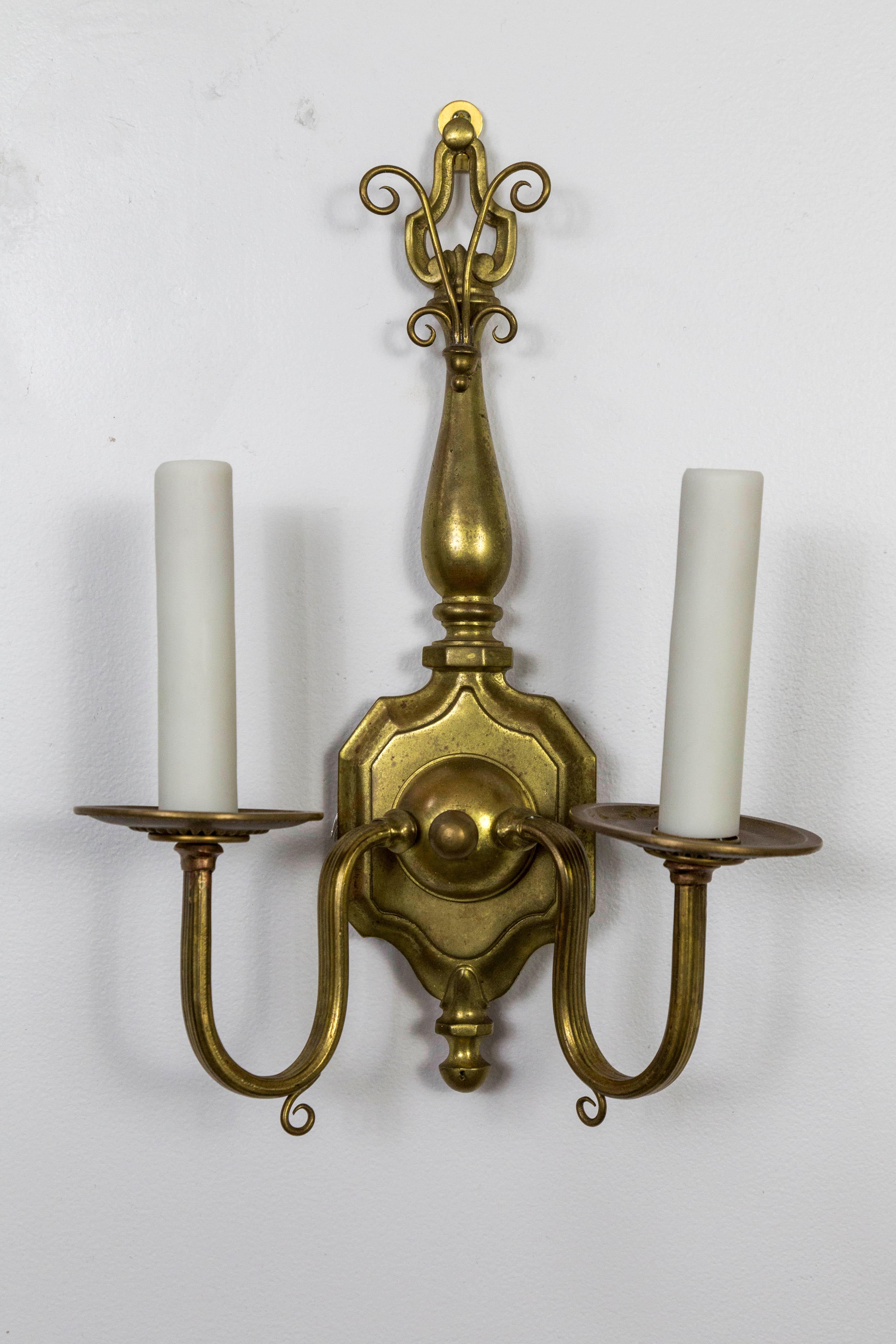 Colonial Revival 2-Light Brass Sconces 'Pair' 3