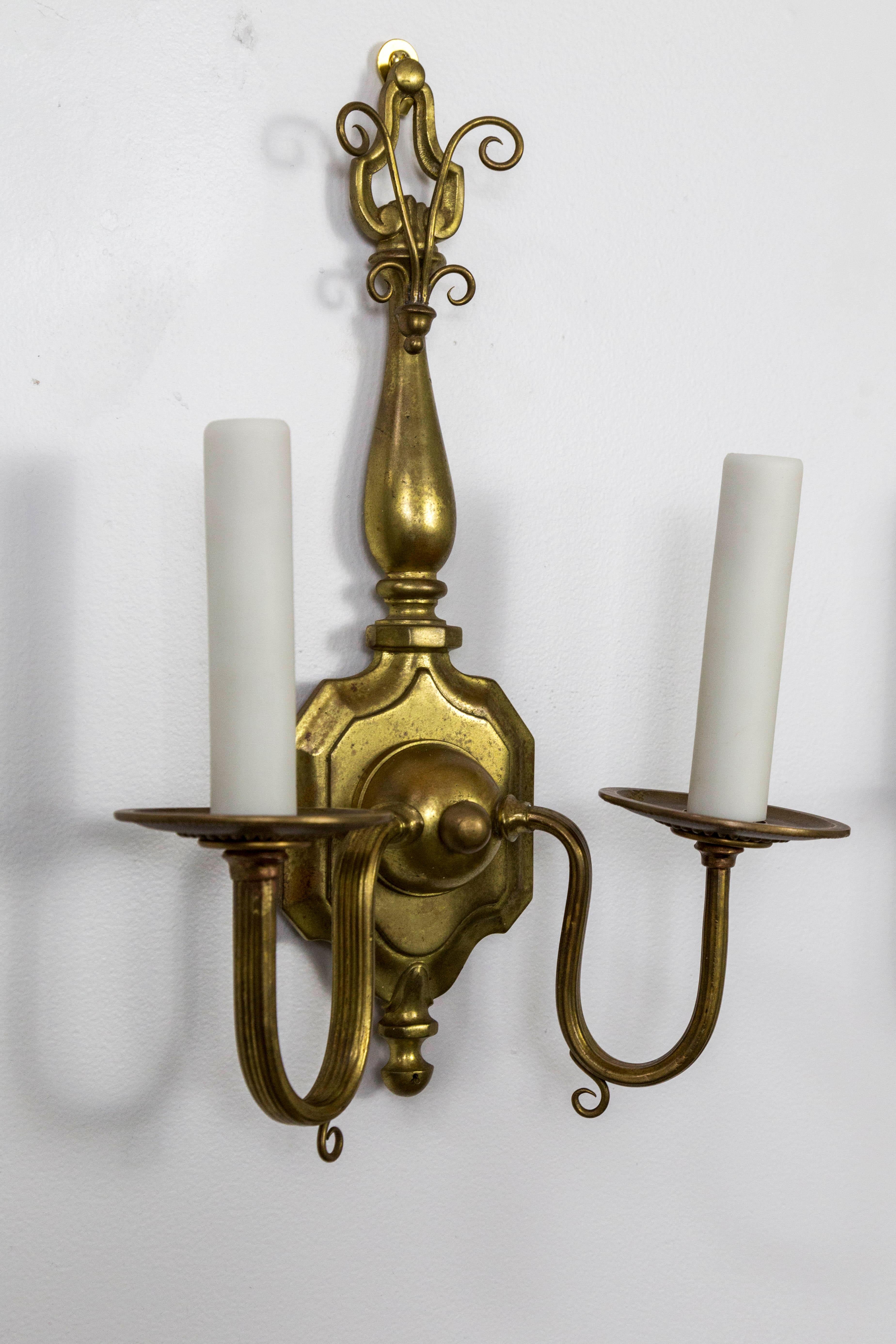 Colonial Revival 2-Light Brass Sconces 'Pair' 4