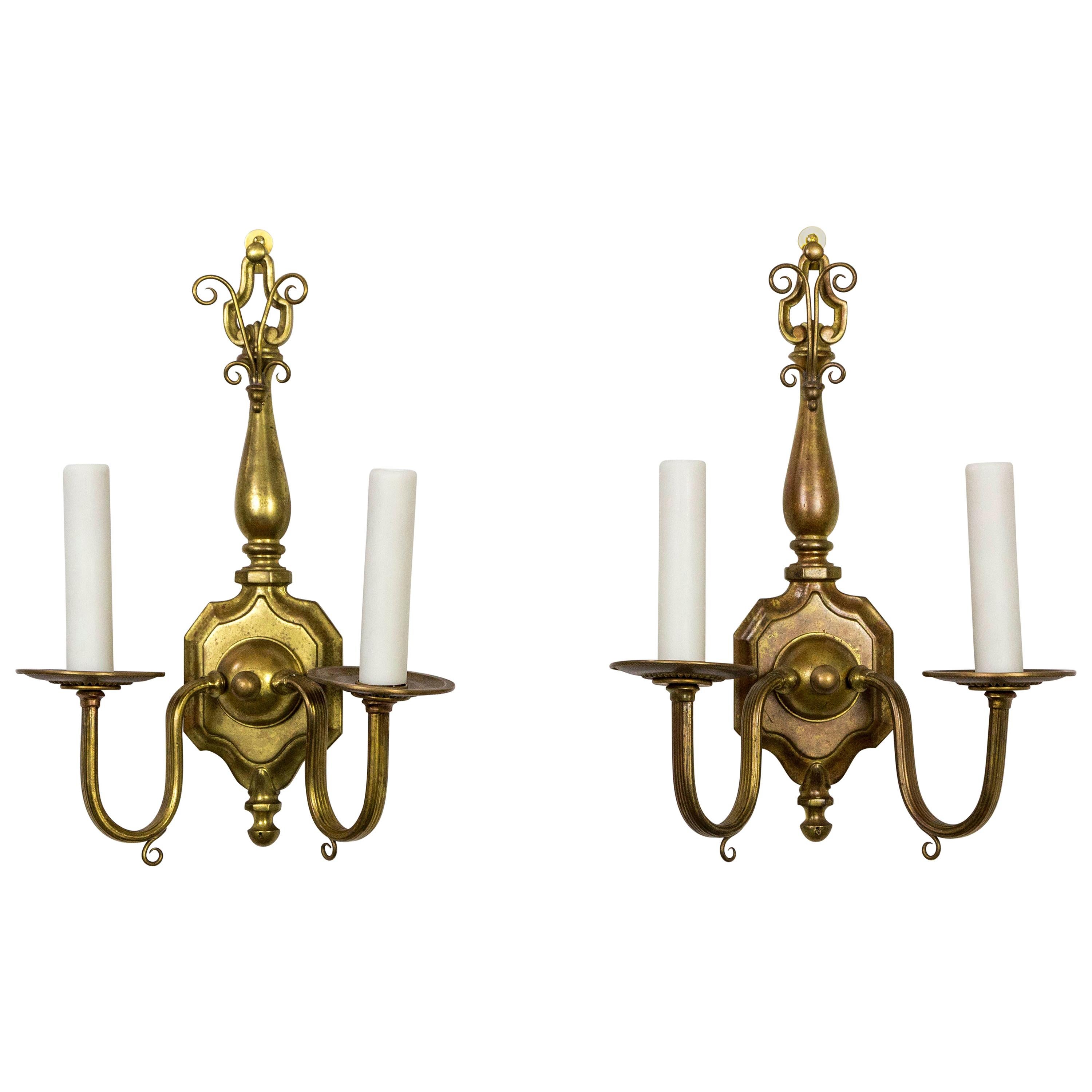 Colonial Revival 2-Light Brass Sconces 'Pair'