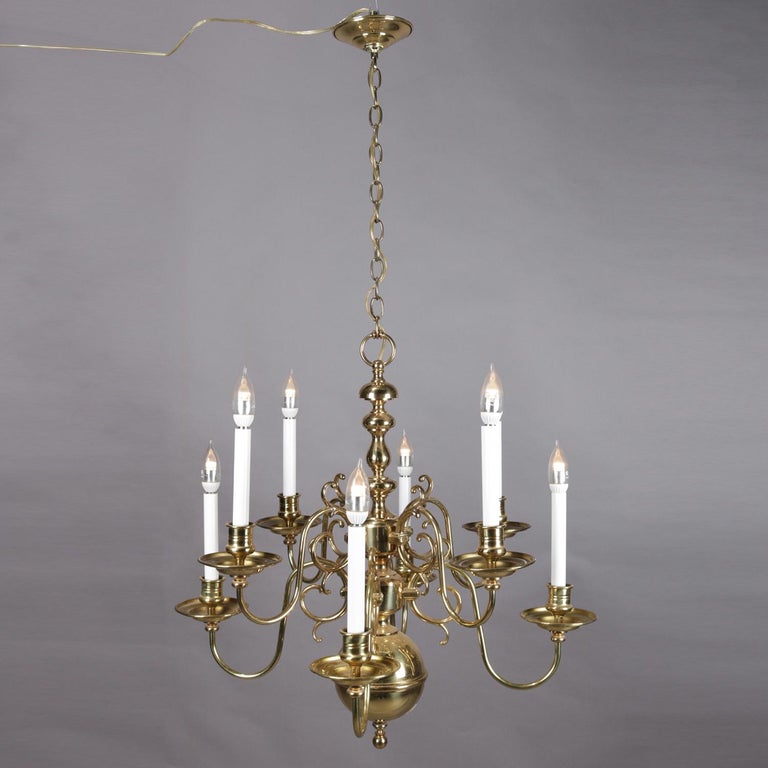 Colonial Revival 2Tier Brass 10Candle Light Chandelier, 20th Century