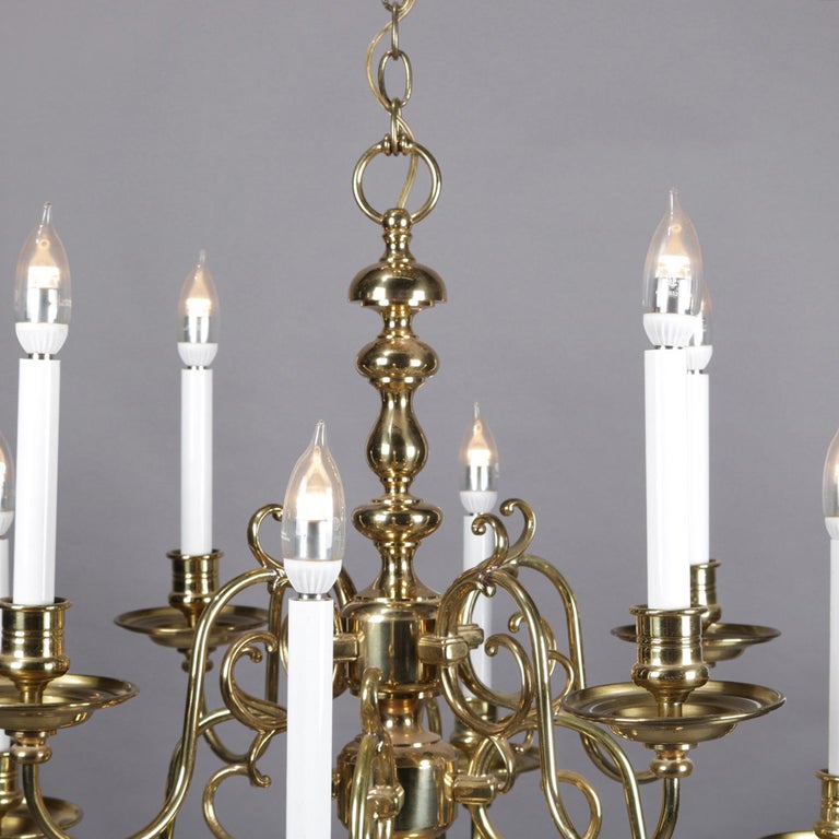 Colonial Revival 2Tier Brass 10Candle Light Chandelier, 20th Century For Sale at 1stDibs