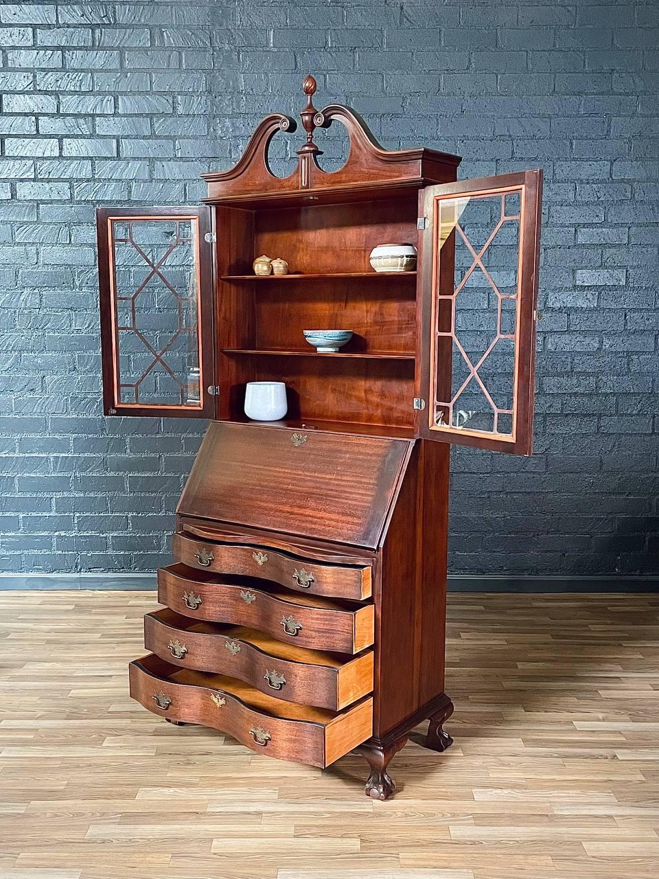 American Colonial Revival Secretary Desk w/ Glass Bookcase For Sale