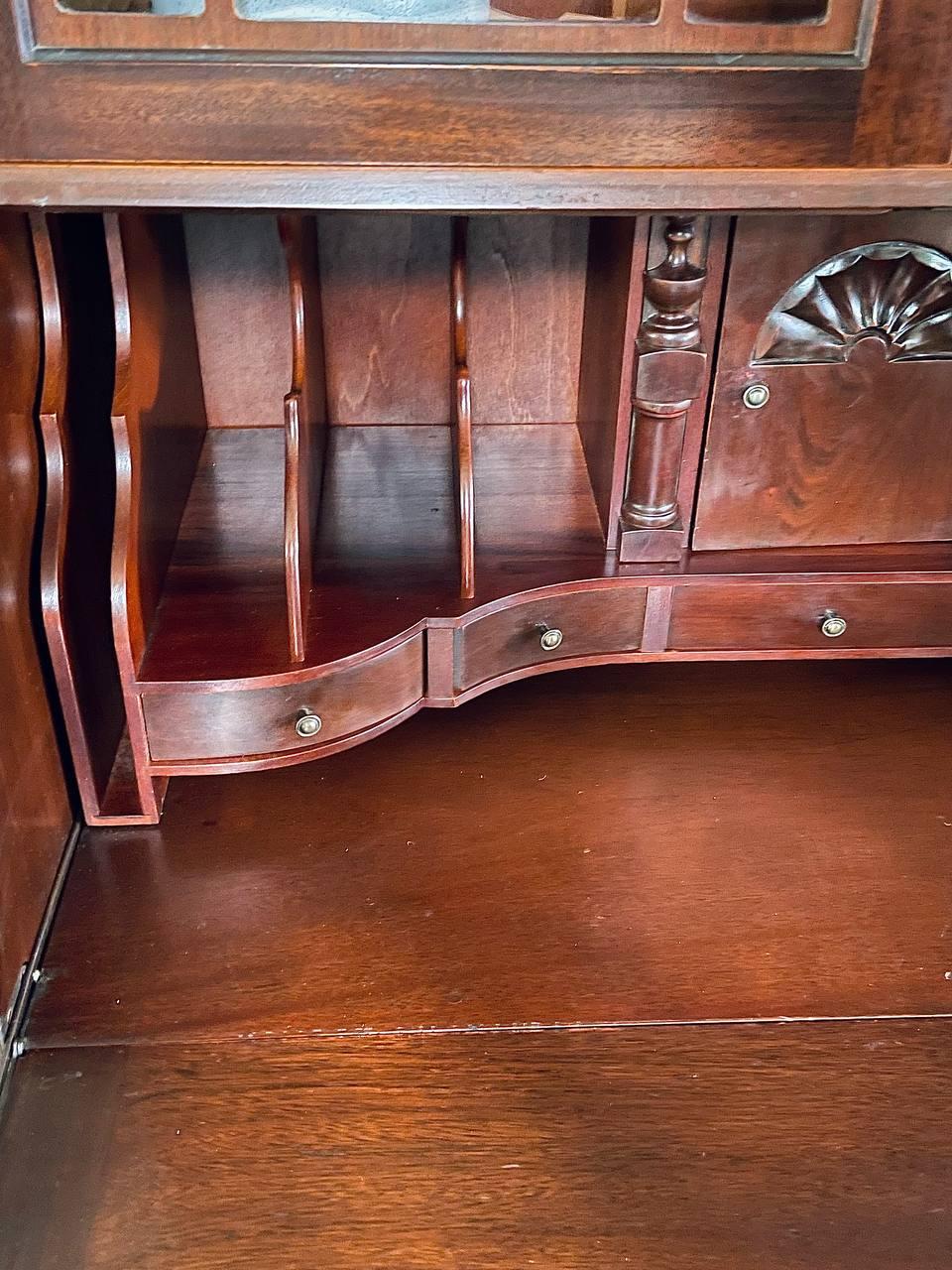 Colonial Revival Secretary Desk w/ Glass Bookcase For Sale 1