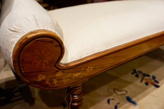 Colonial Rosewood and Satinwood Inlay Bench with Raw Silk Upholstery
