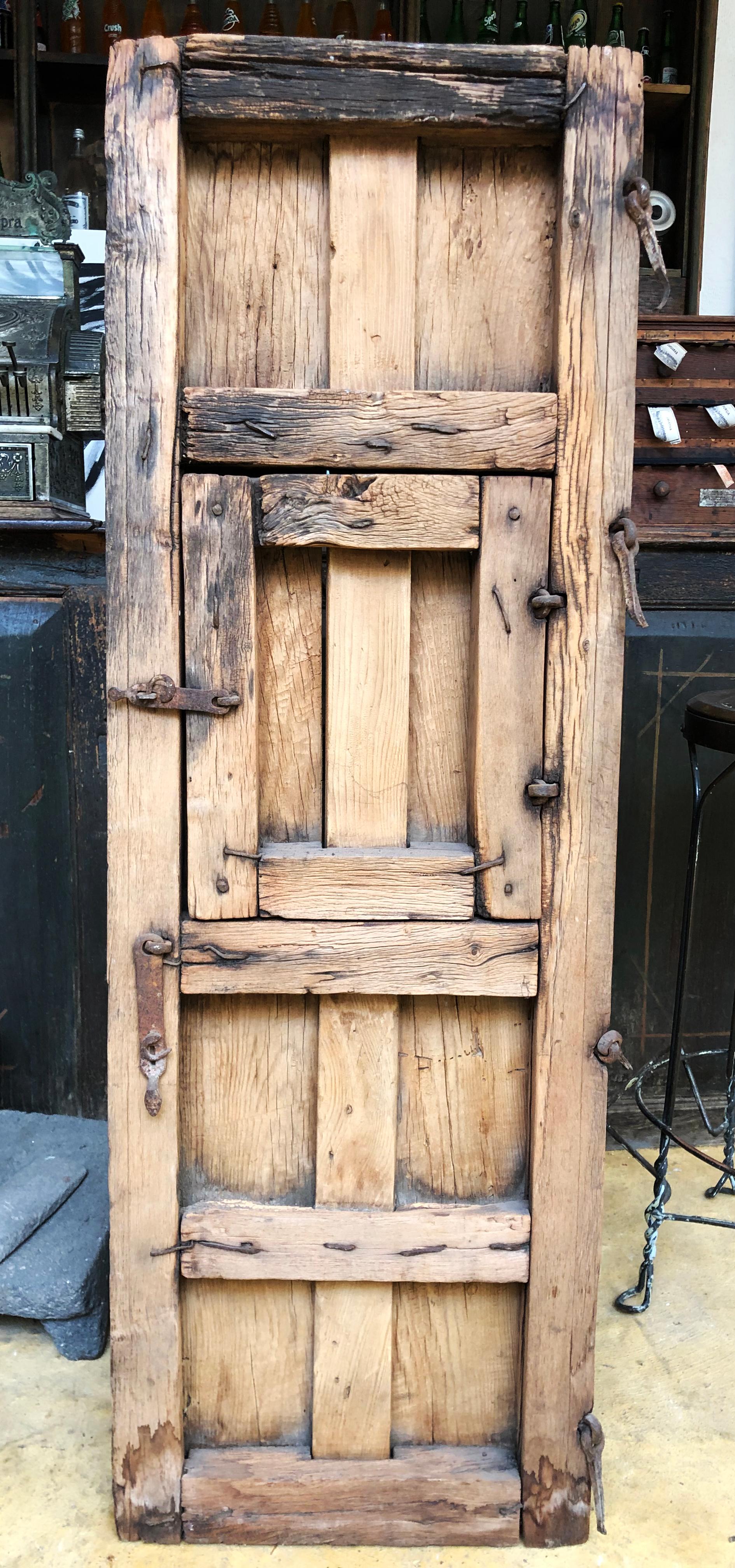 Hand-Crafted Colonial Sabino Wood Door Found in Western México, circa 1800