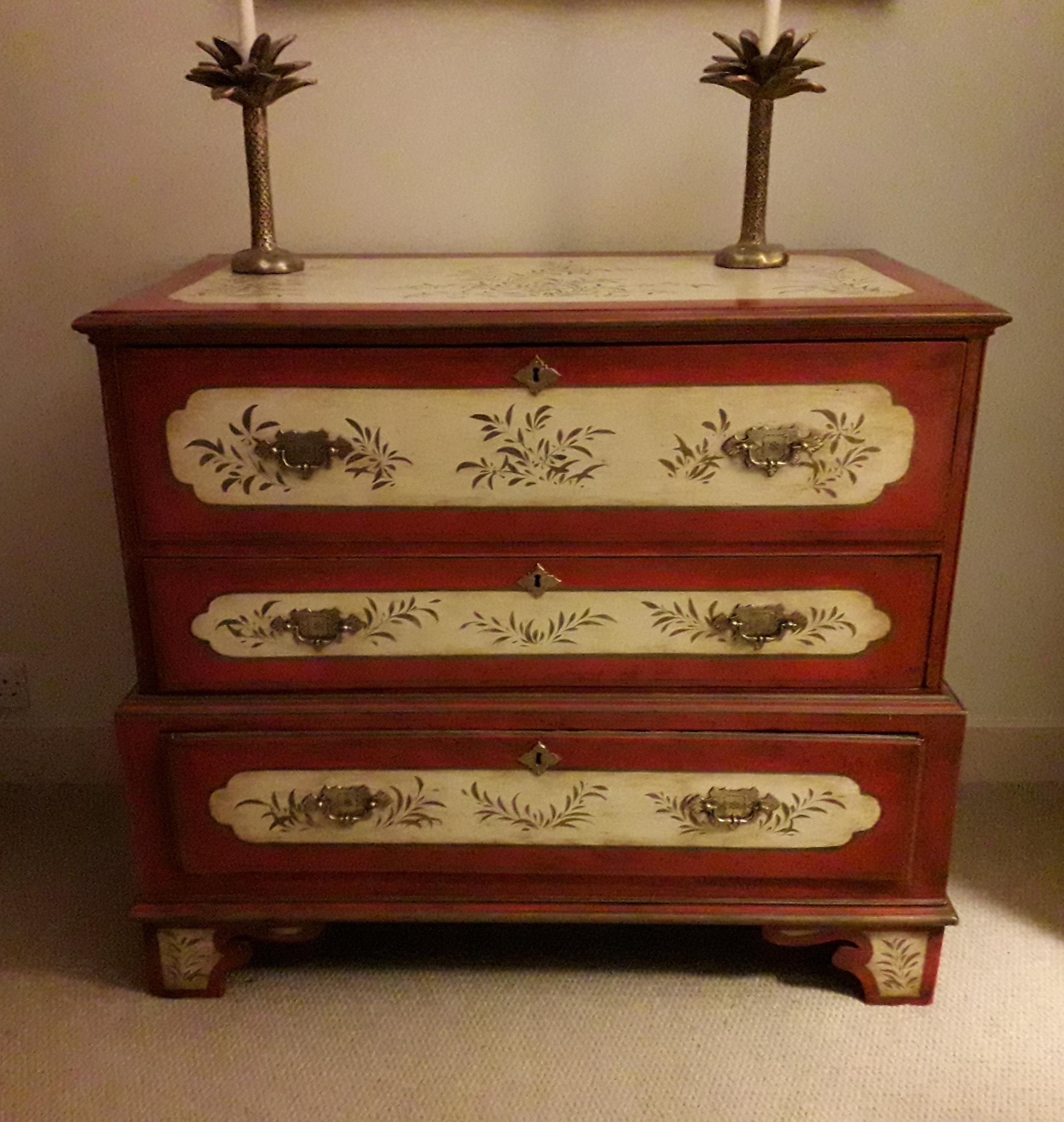 Late 19th Century Colonial Secretaire, Gilded Wooden Chest of Drawers, 1890 4