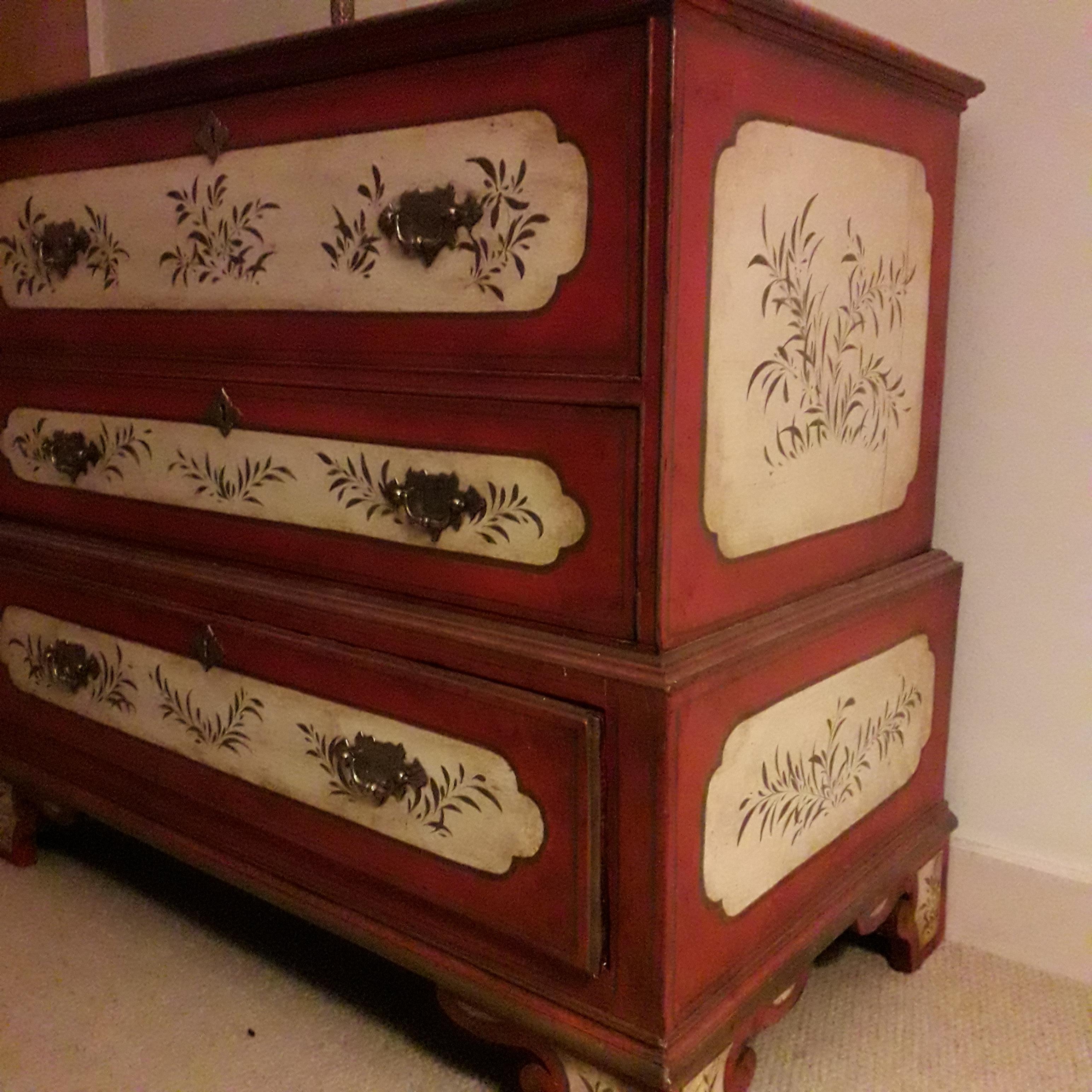 Late 19th Century Colonial Secretaire, Gilded Wooden Chest of Drawers, 1890 5