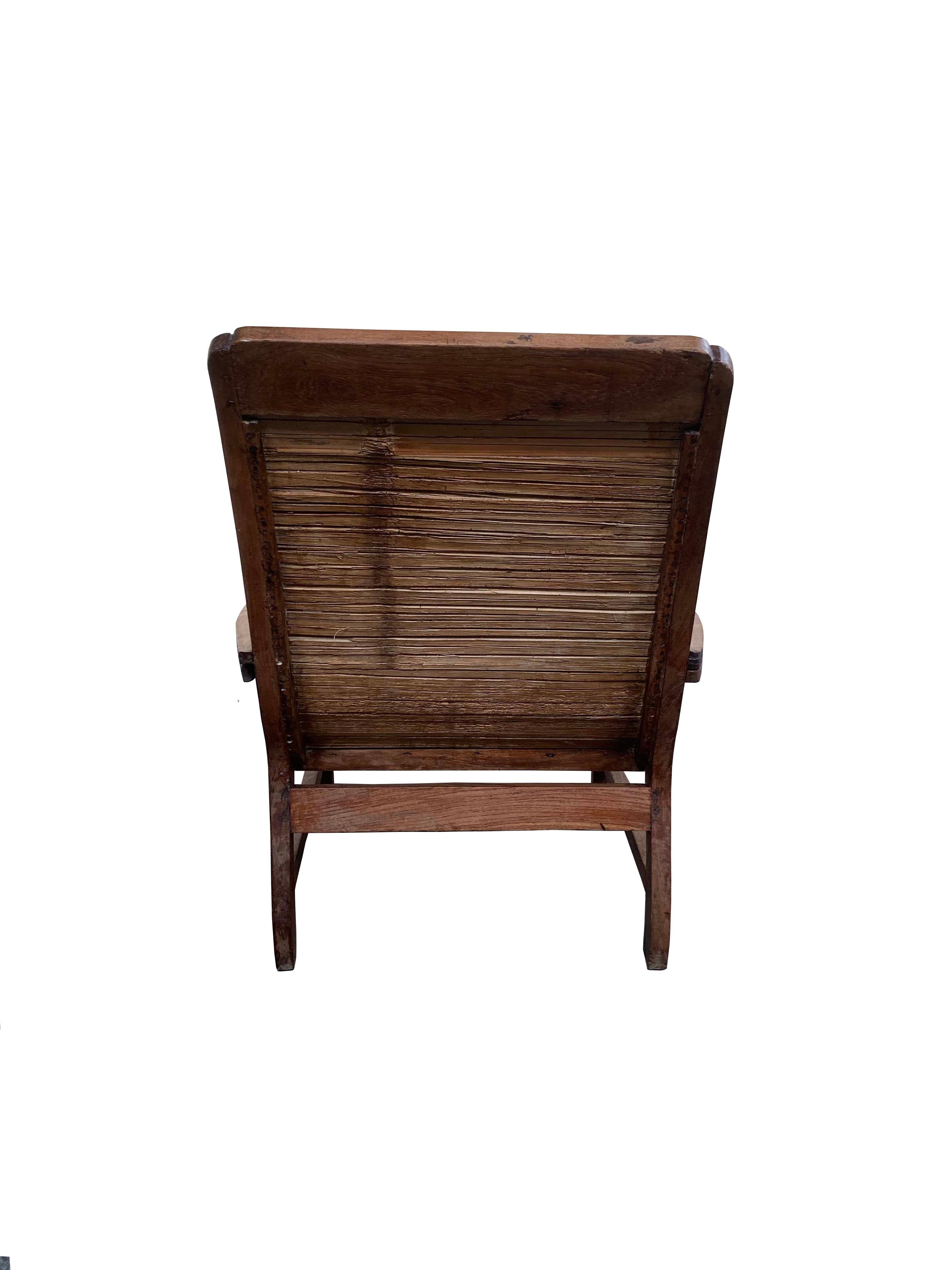 Hand-Crafted Colonial Solid Teak & Bamboo Plantation Chair with Leg Rests, Java, Indonesia