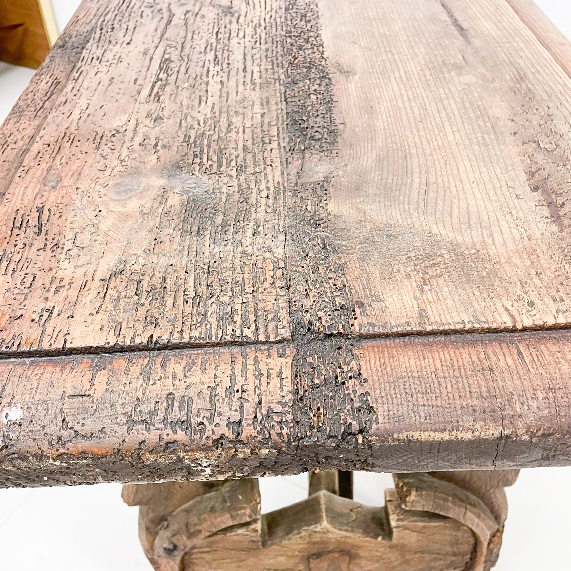 Spanish Colonial Hacienda Receiving Console Table Sculptural Rustic Wood, 1940s 6