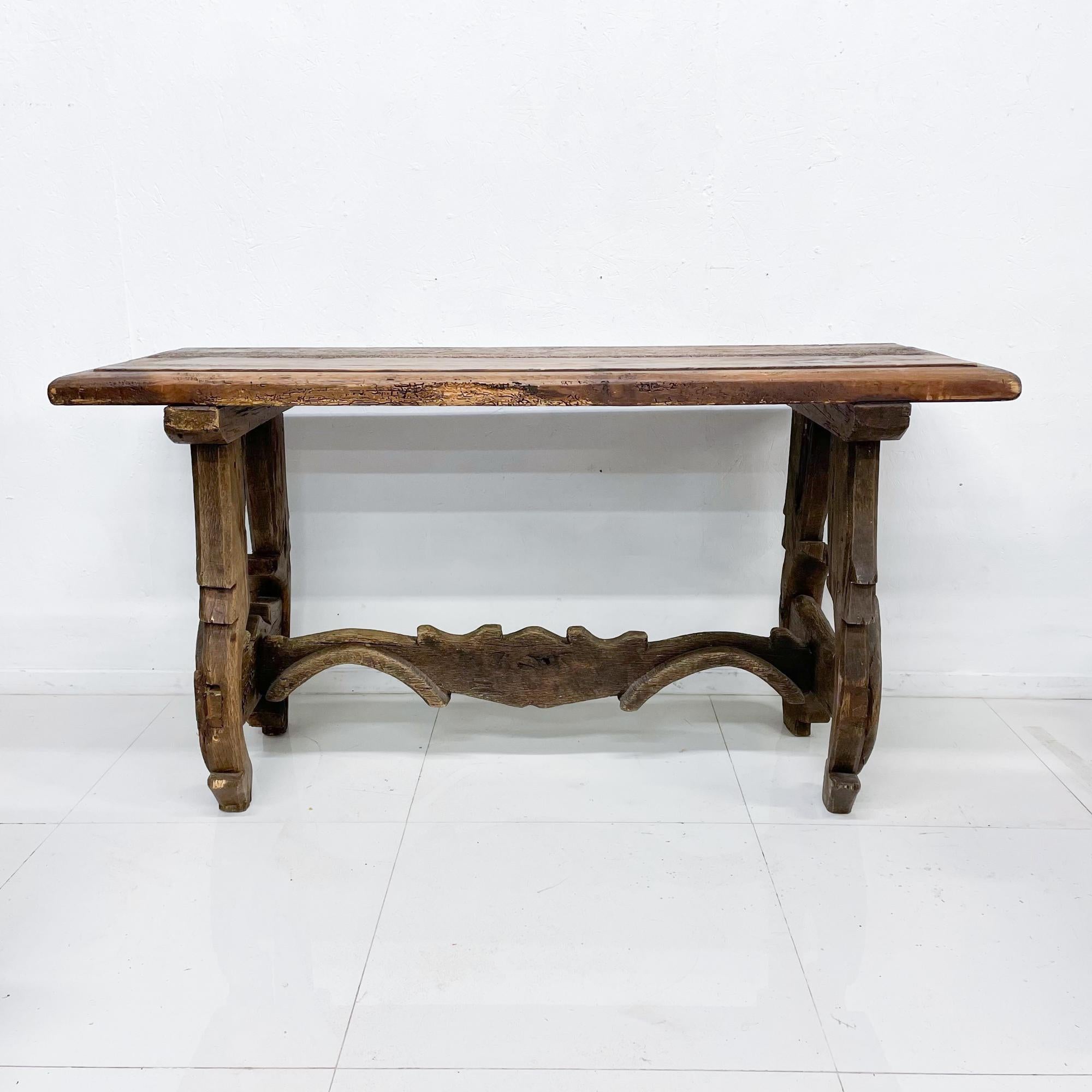 Spanish Colonial Hacienda Receiving Console Table Sculptural Rustic Wood, 1940s 8