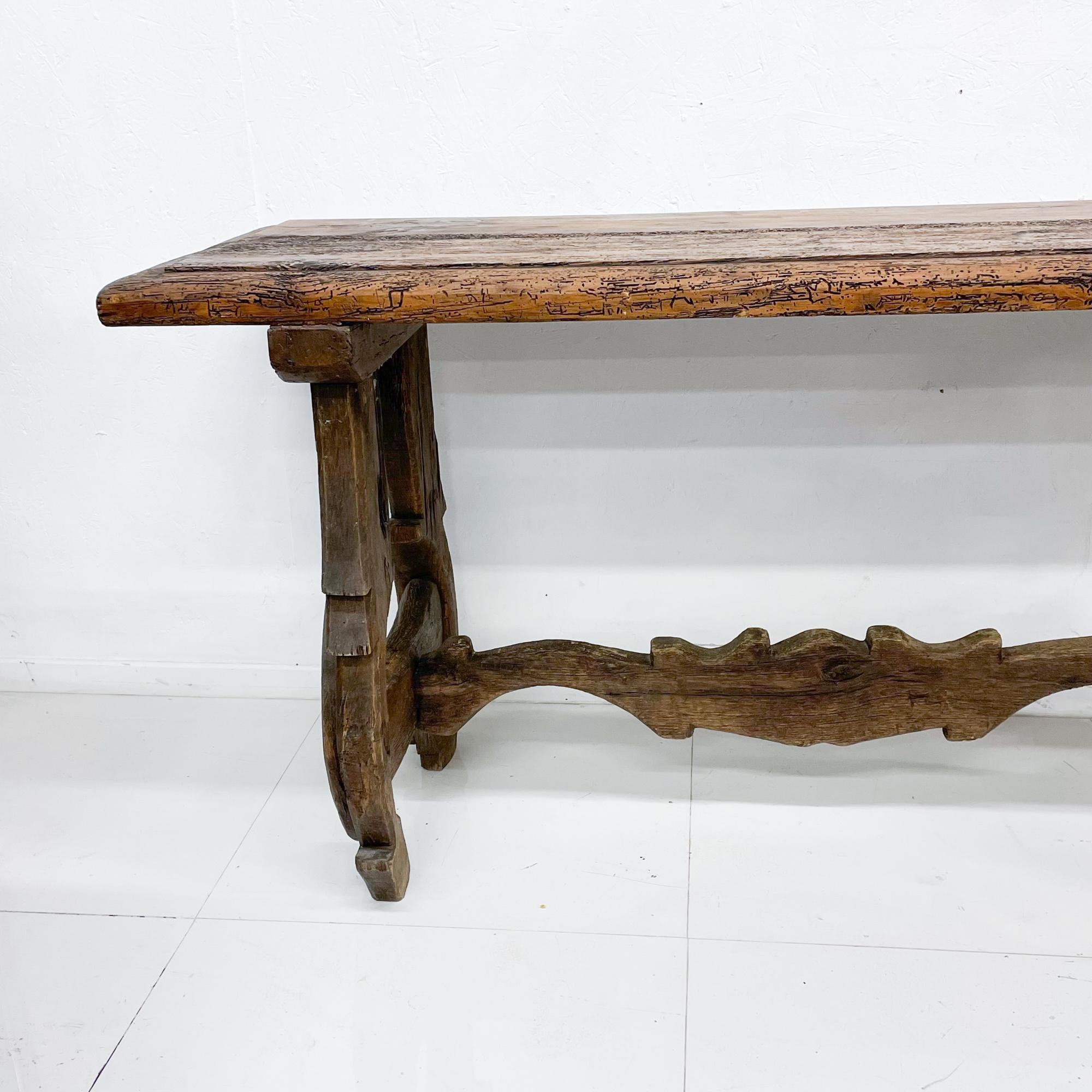 Mexican Spanish Colonial Hacienda Receiving Console Table Sculptural Rustic Wood, 1940s